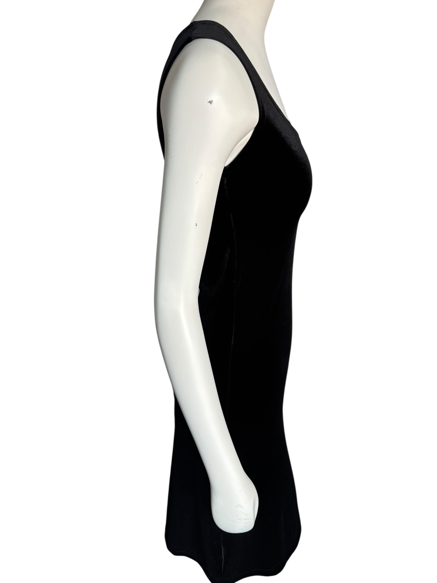 Vintage Jones New York Black Sleeveless Scoop Neck Velvet Sheath Mini Dress Size Med