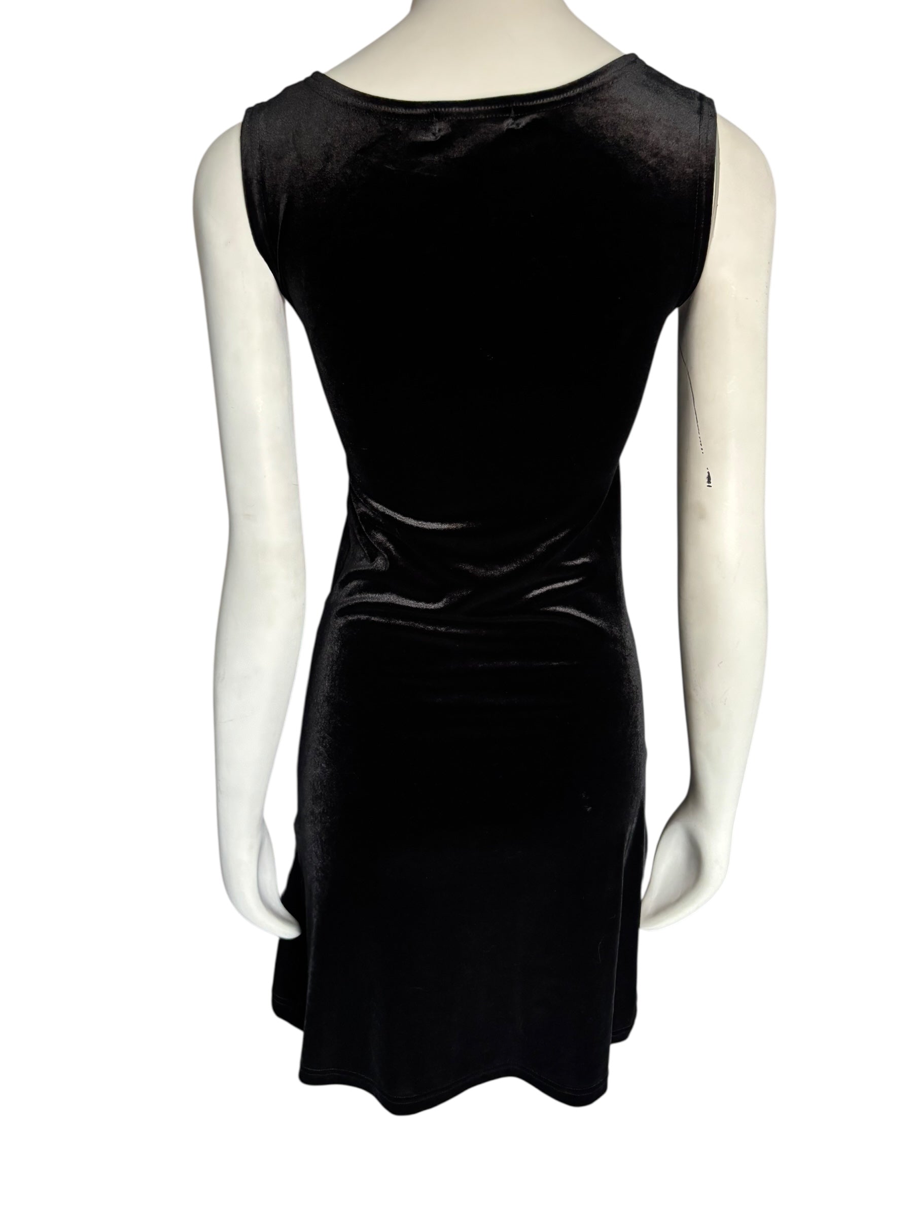 Vintage Jones New York Black Sleeveless Scoop Neck Velvet Sheath Mini Dress Size Med