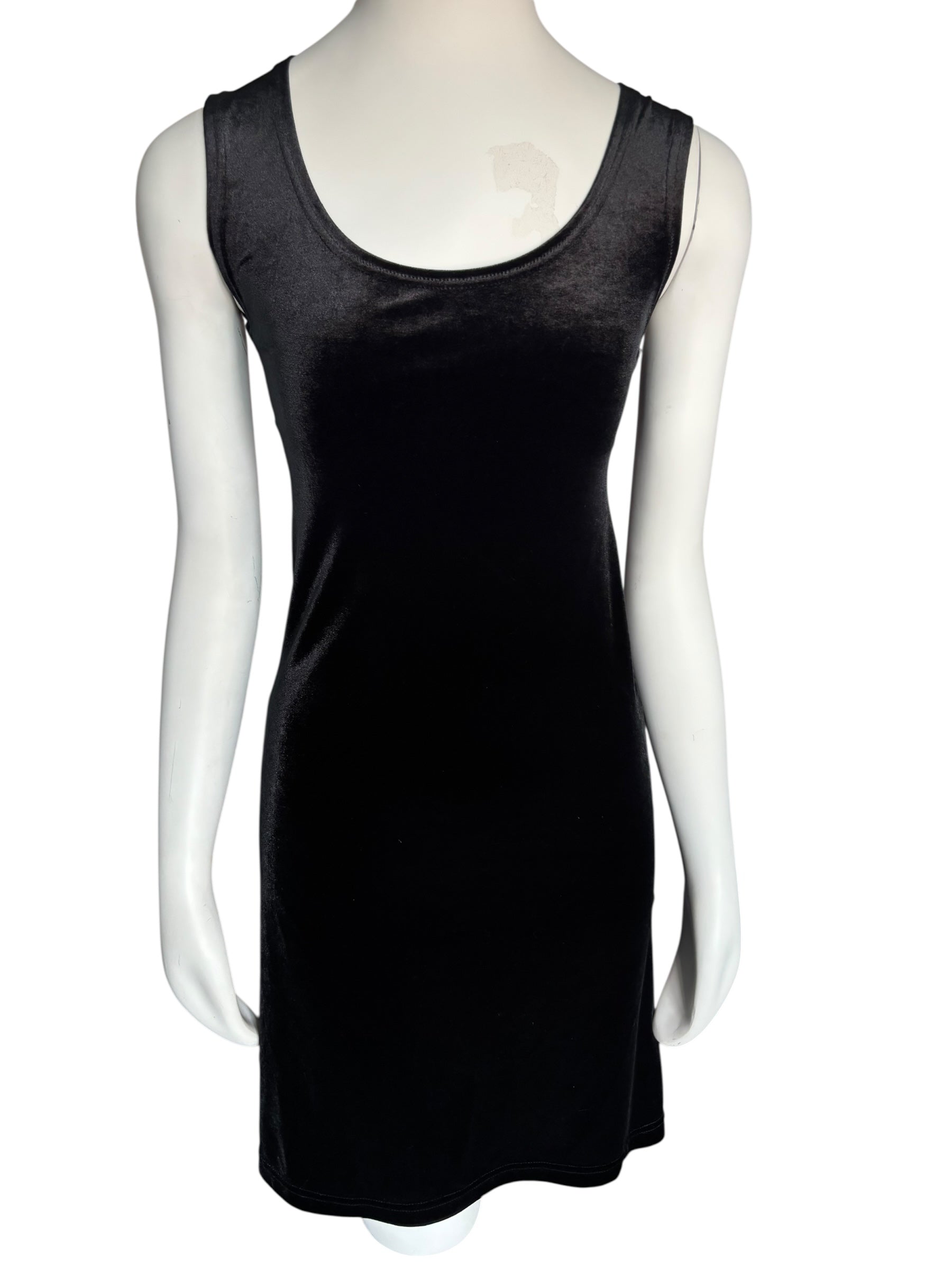 Vintage Jones New York Black Sleeveless Scoop Neck Velvet Sheath Mini Dress Size Med