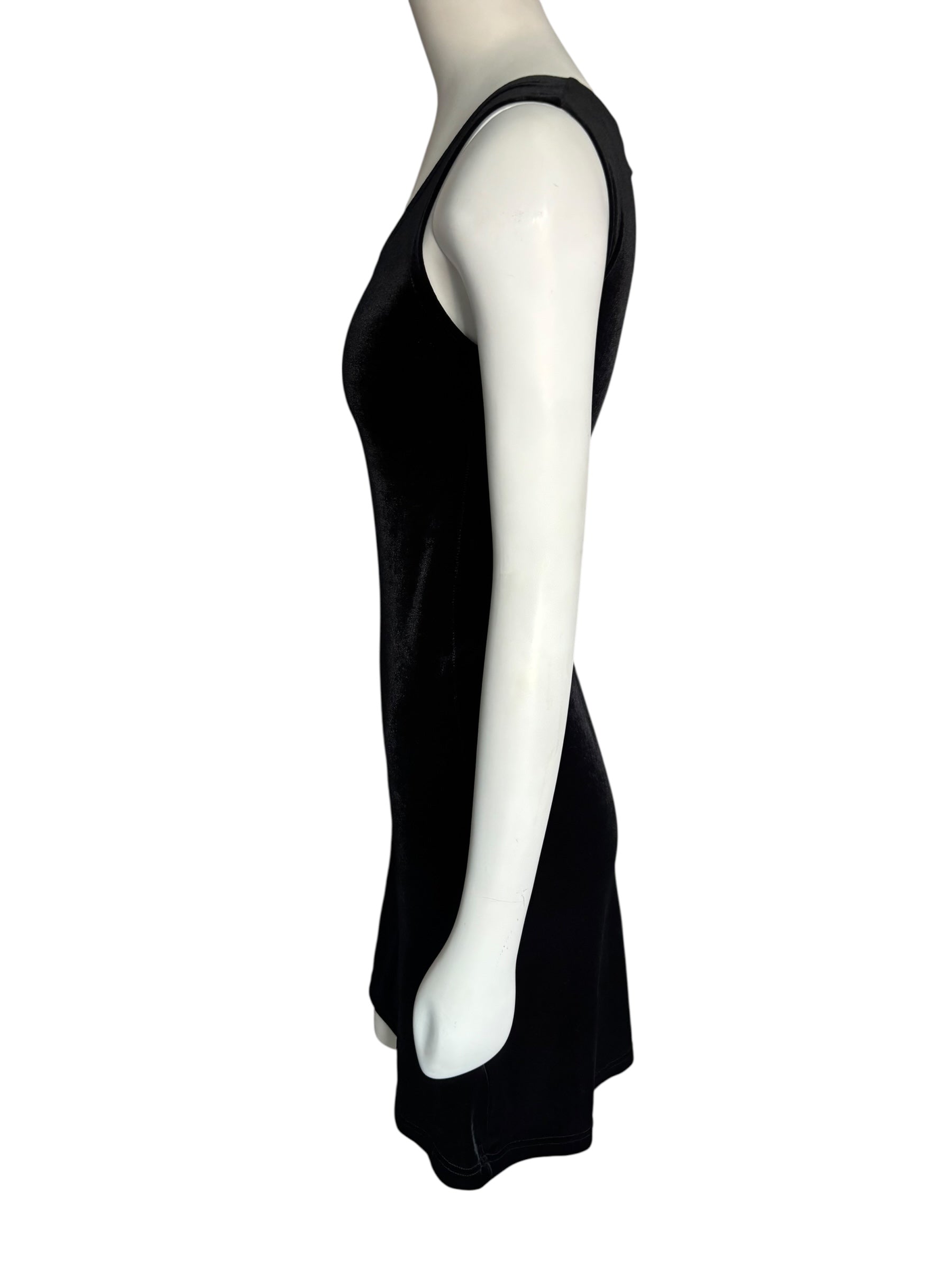 Vintage Jones New York Black Sleeveless Scoop Neck Velvet Sheath Mini Dress Size Med