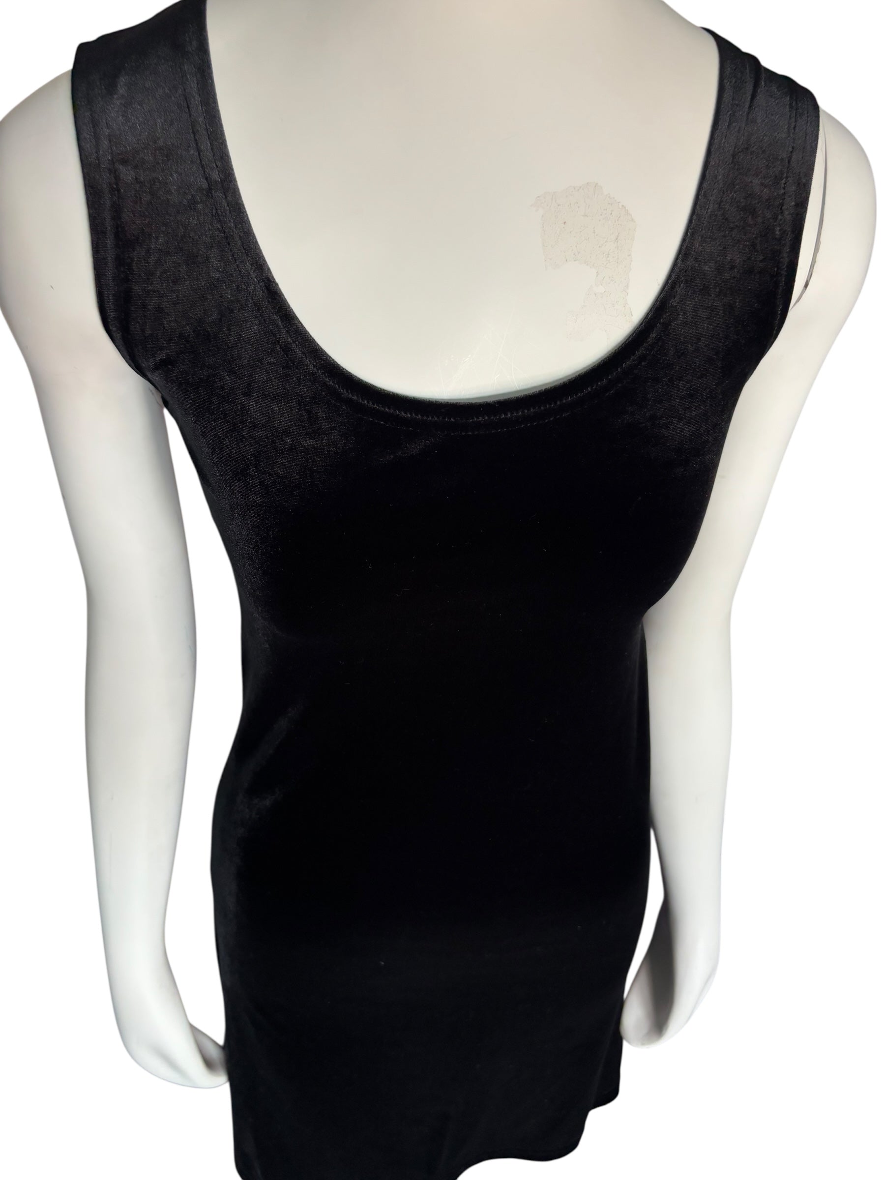 Vintage Jones New York Black Sleeveless Scoop Neck Velvet Sheath Mini Dress Size Med