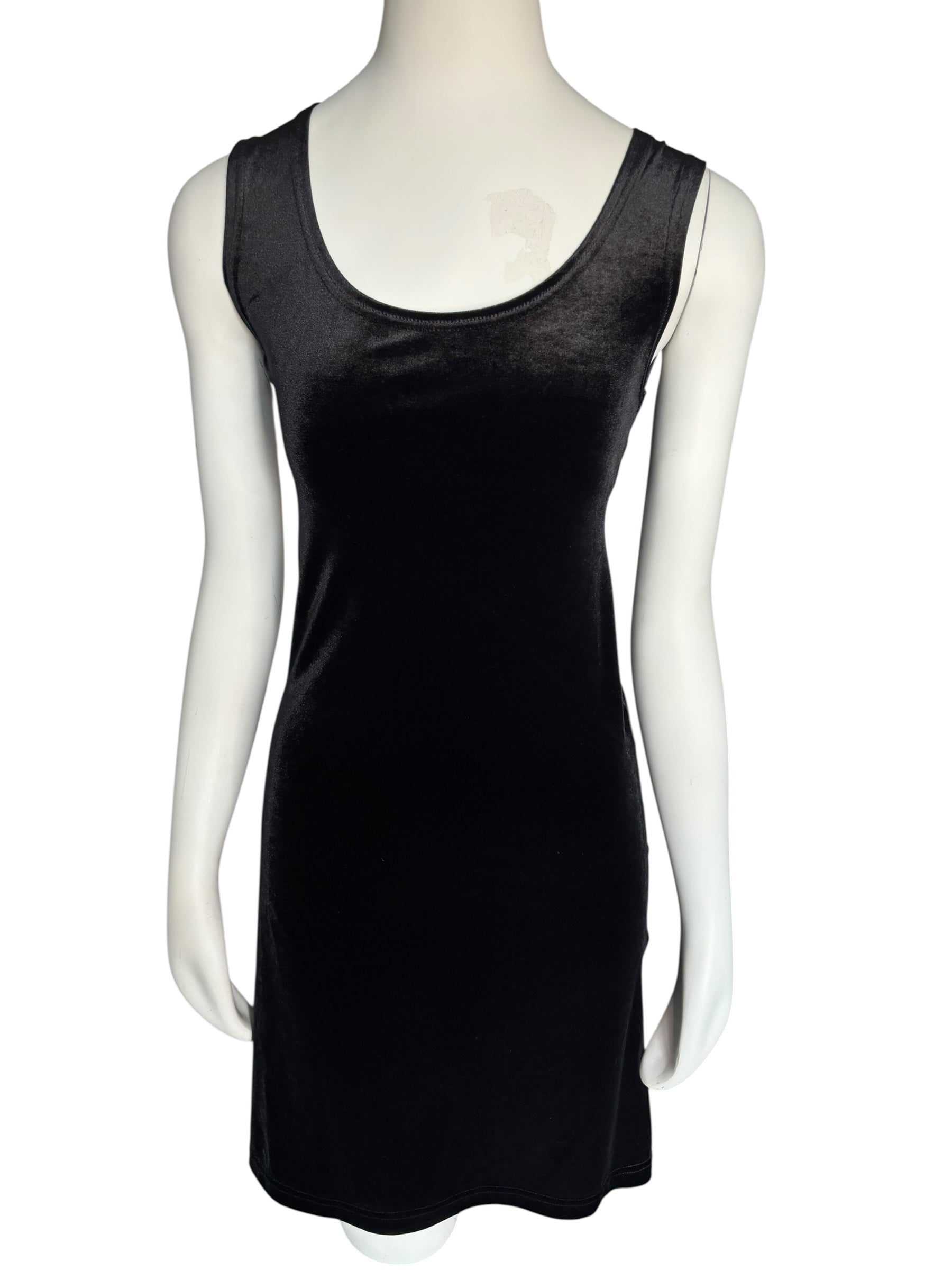 Vintage Jones New York Black Sleeveless Scoop Neck Velvet Sheath Mini Dress Size Med