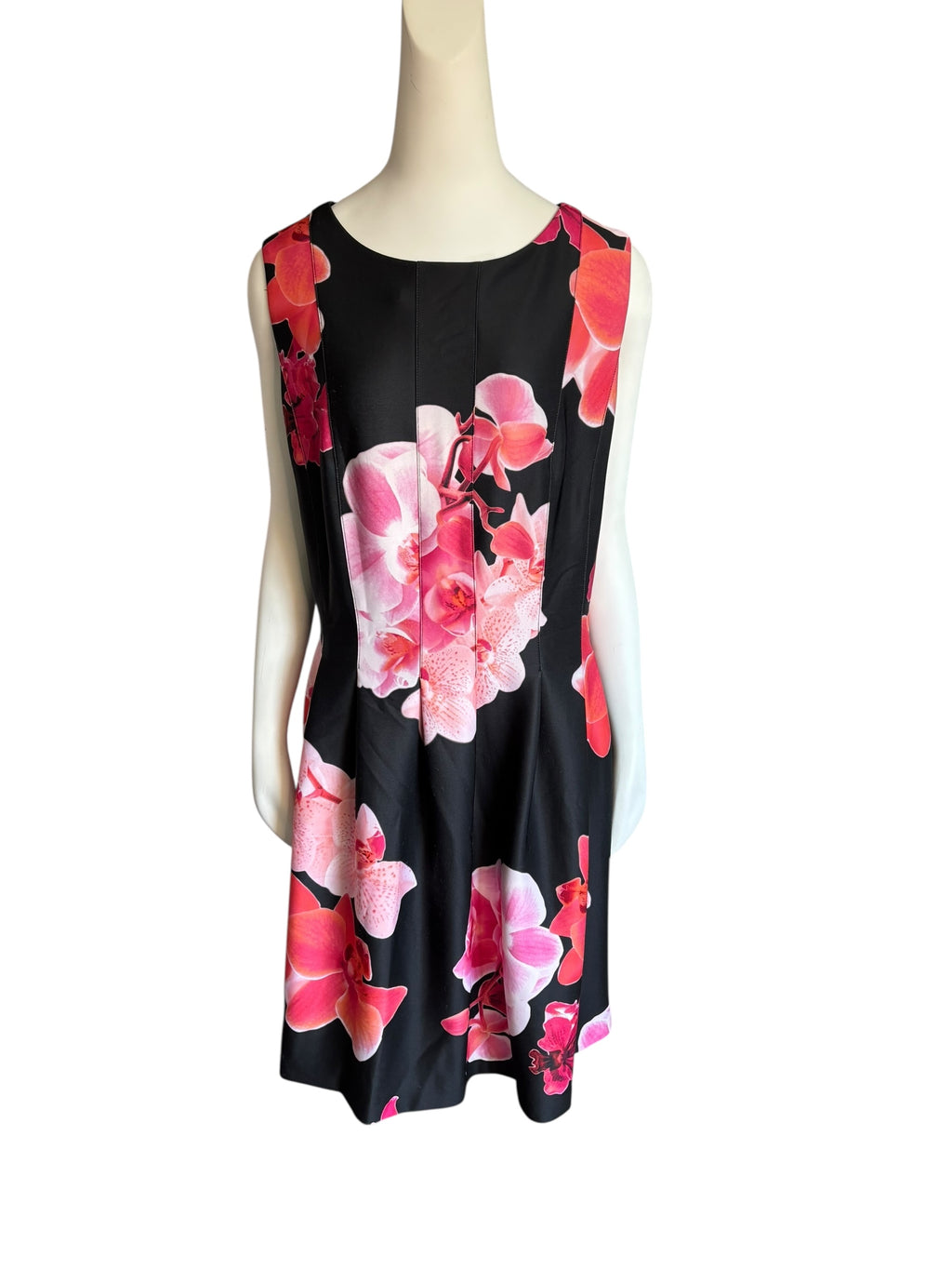 Calvin Klein Pink and Orange and Black A-line‎ Pleated Midi Dress size 18W