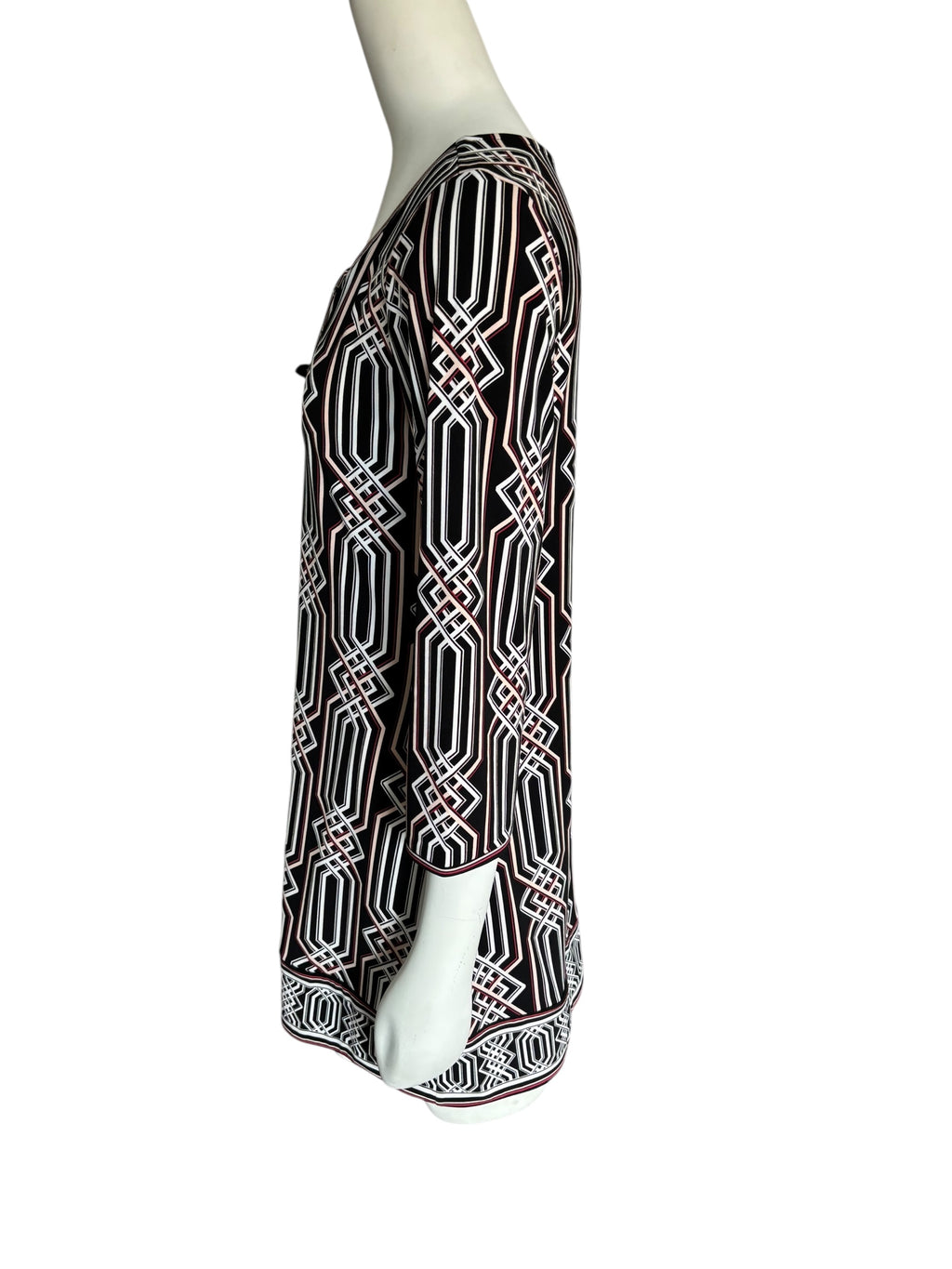 White House Black Market Graphic Tie Front Mini Dress 1/4 Sleeve Size M