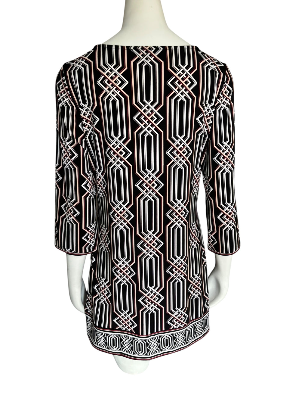 White House Black Market Graphic Tie Front Mini Dress 1/4 Sleeve Size M