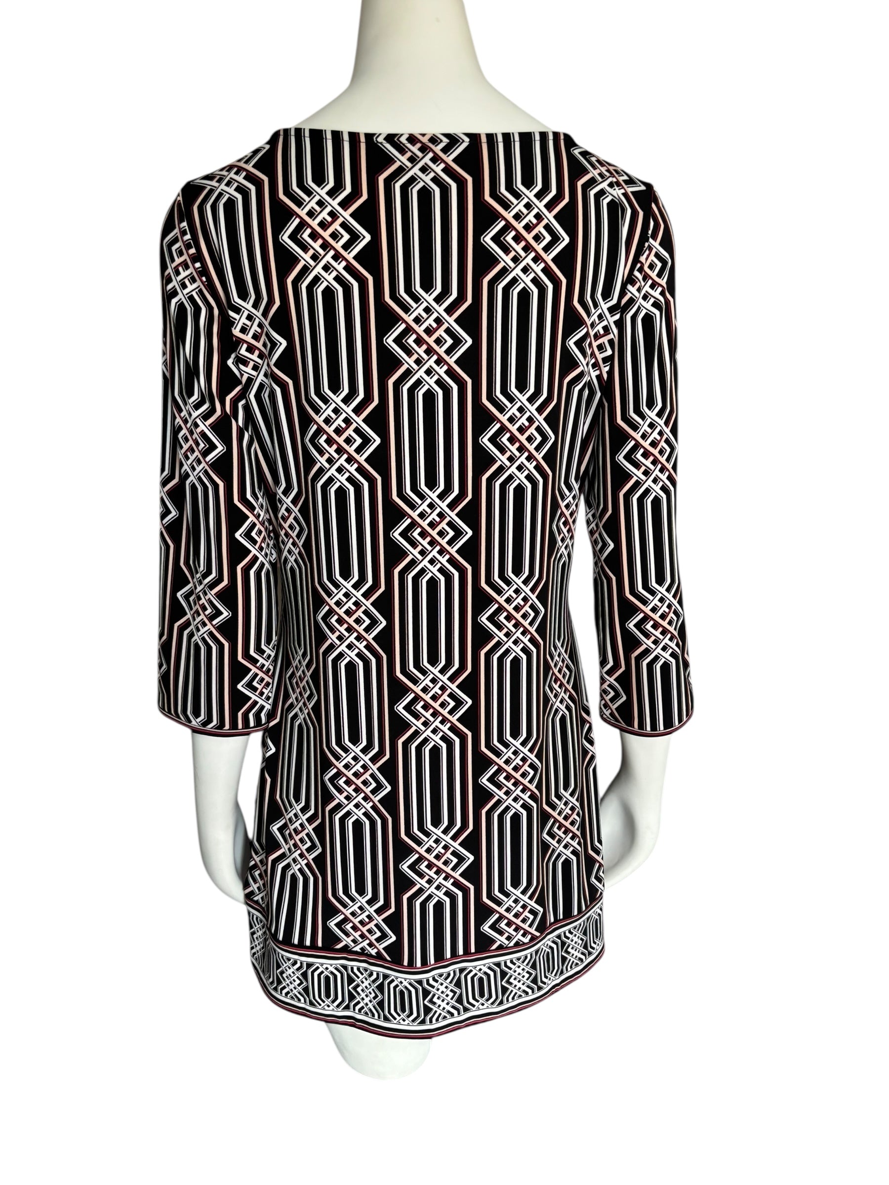 White House Black Market Graphic Tie Front Mini Dress 1/4 Sleeve Size M
