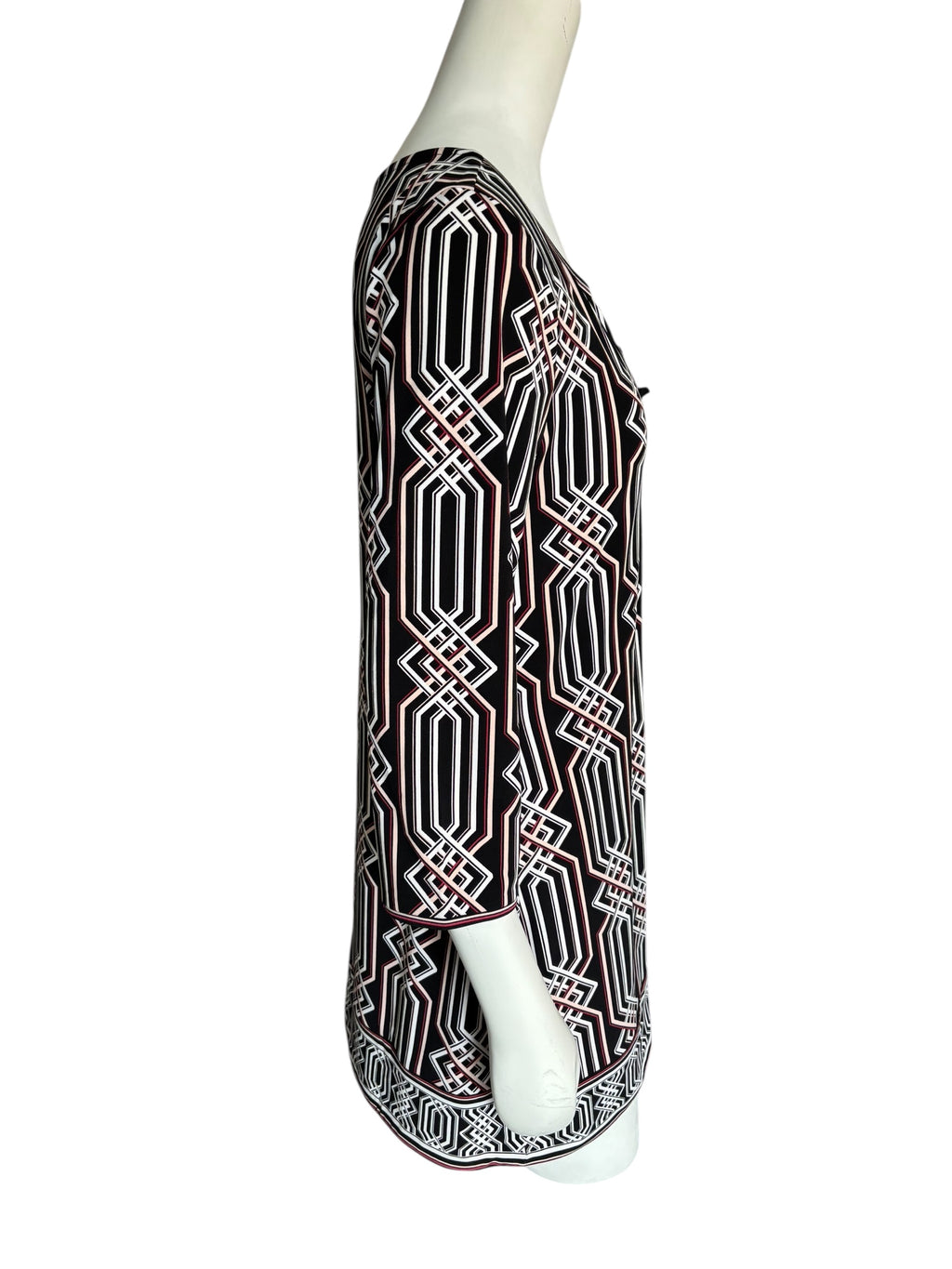 White House Black Market Graphic Tie Front Mini Dress 1/4 Sleeve Size M