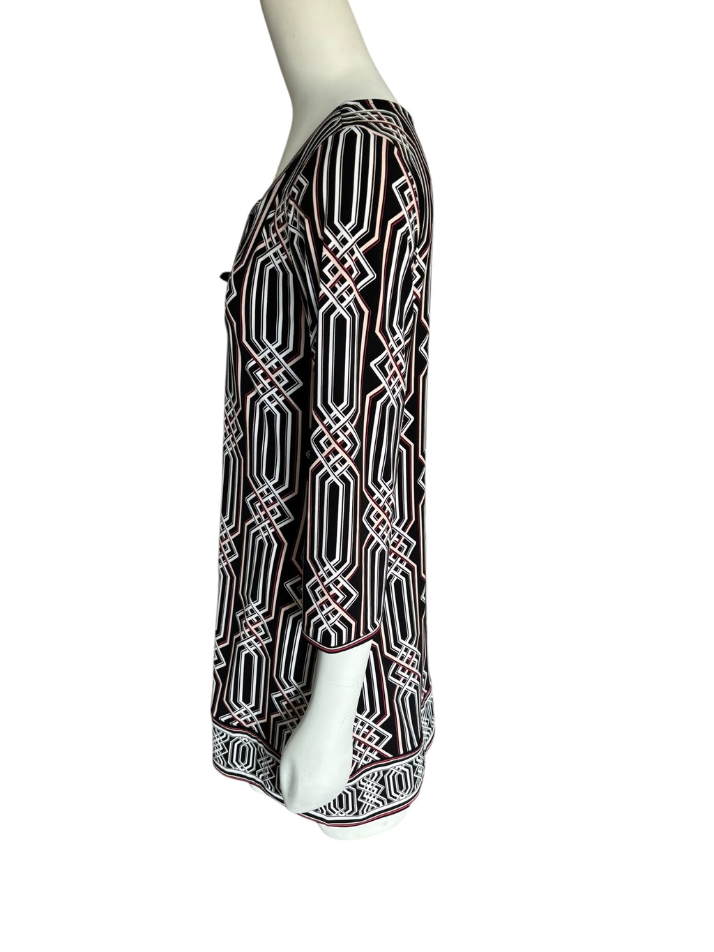 White House Black Market Graphic Tie Front Mini Dress 1/4 Sleeve Size M