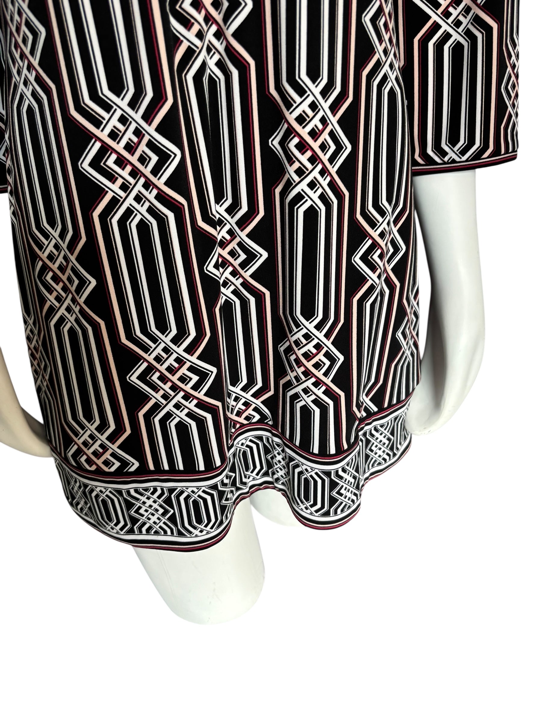White House Black Market Graphic Tie Front Mini Dress 1/4 Sleeve Size M