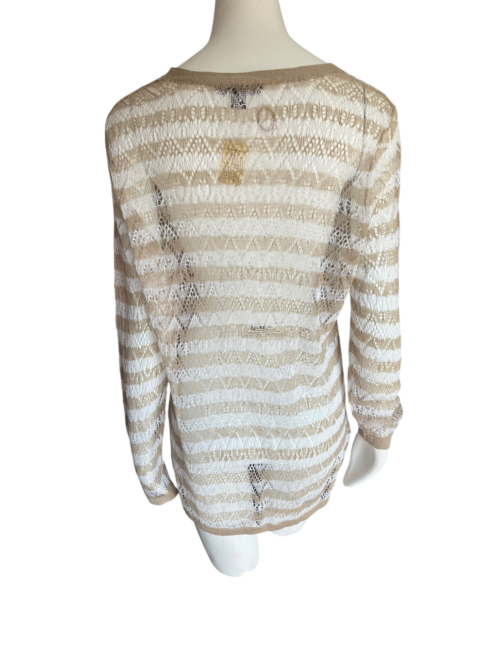 Beige and White V-Neck Delicate Knit Top Size XL