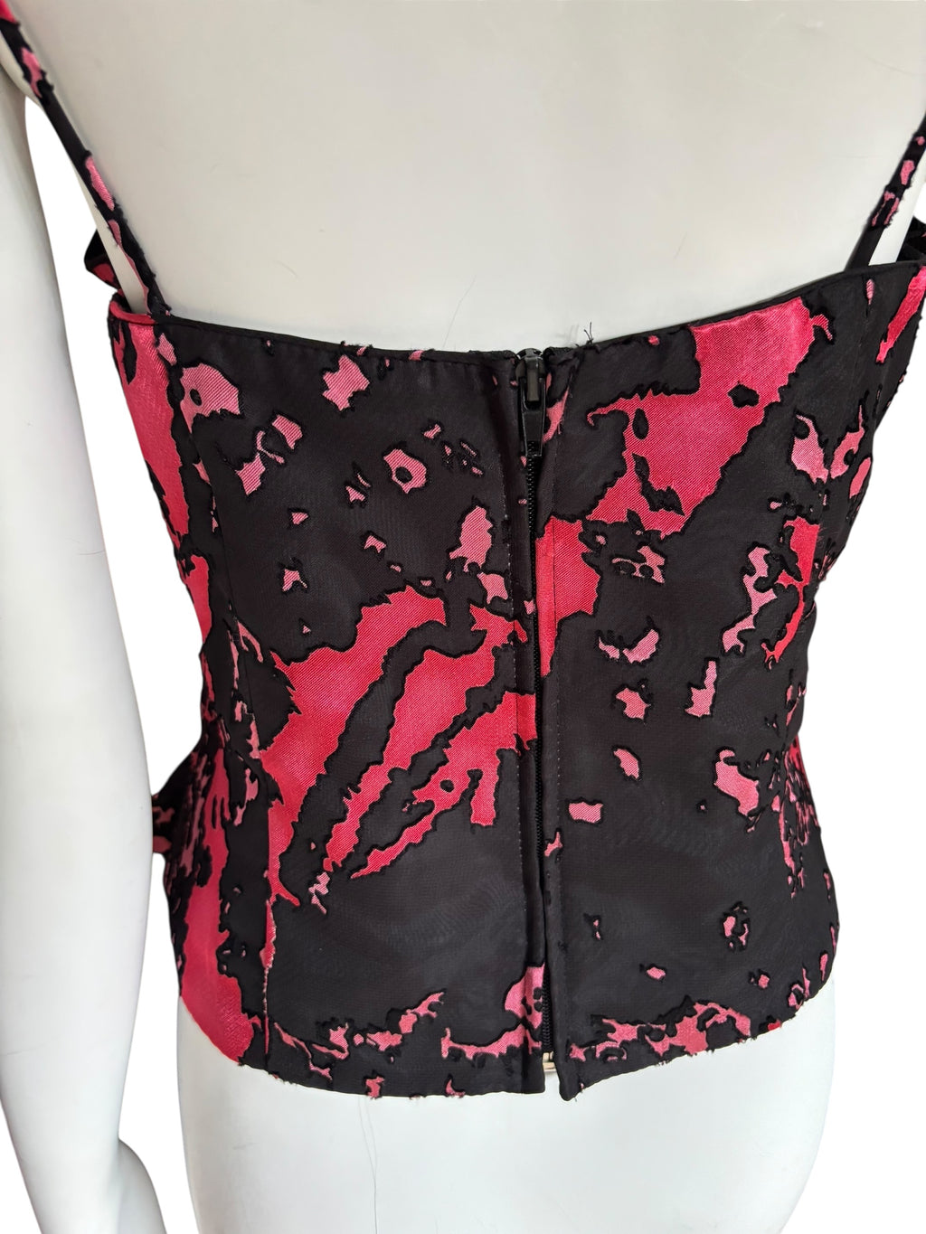 Pink & Black Sheer Overlay Sleeveless Corset Style Fitted With Boning Size XL