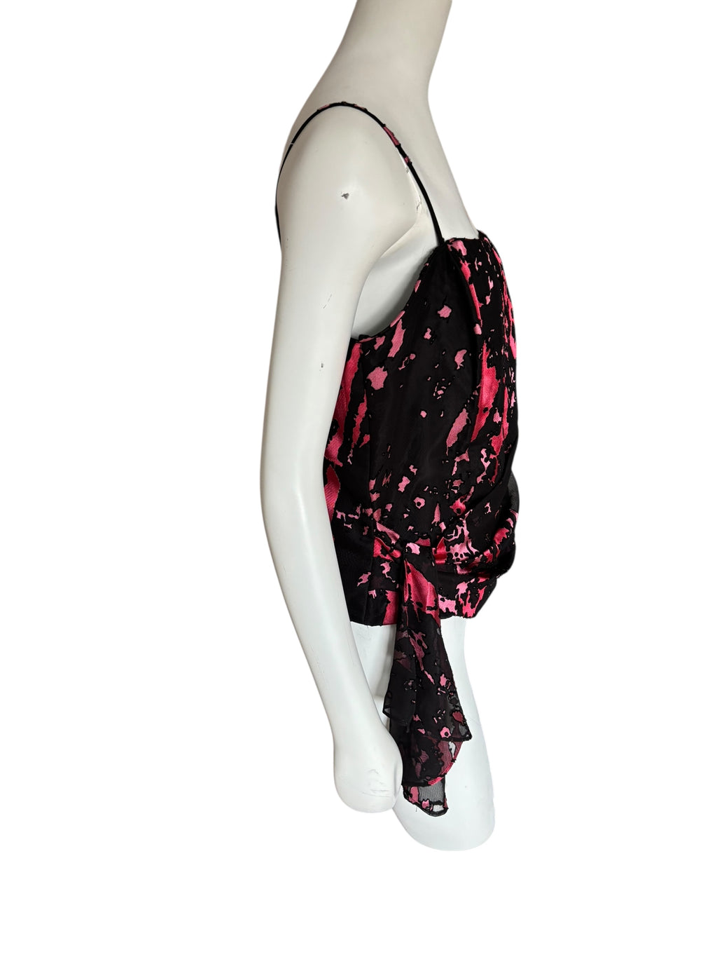 Pink & Black Sheer Overlay Sleeveless Corset Style Fitted With Boning Size XL