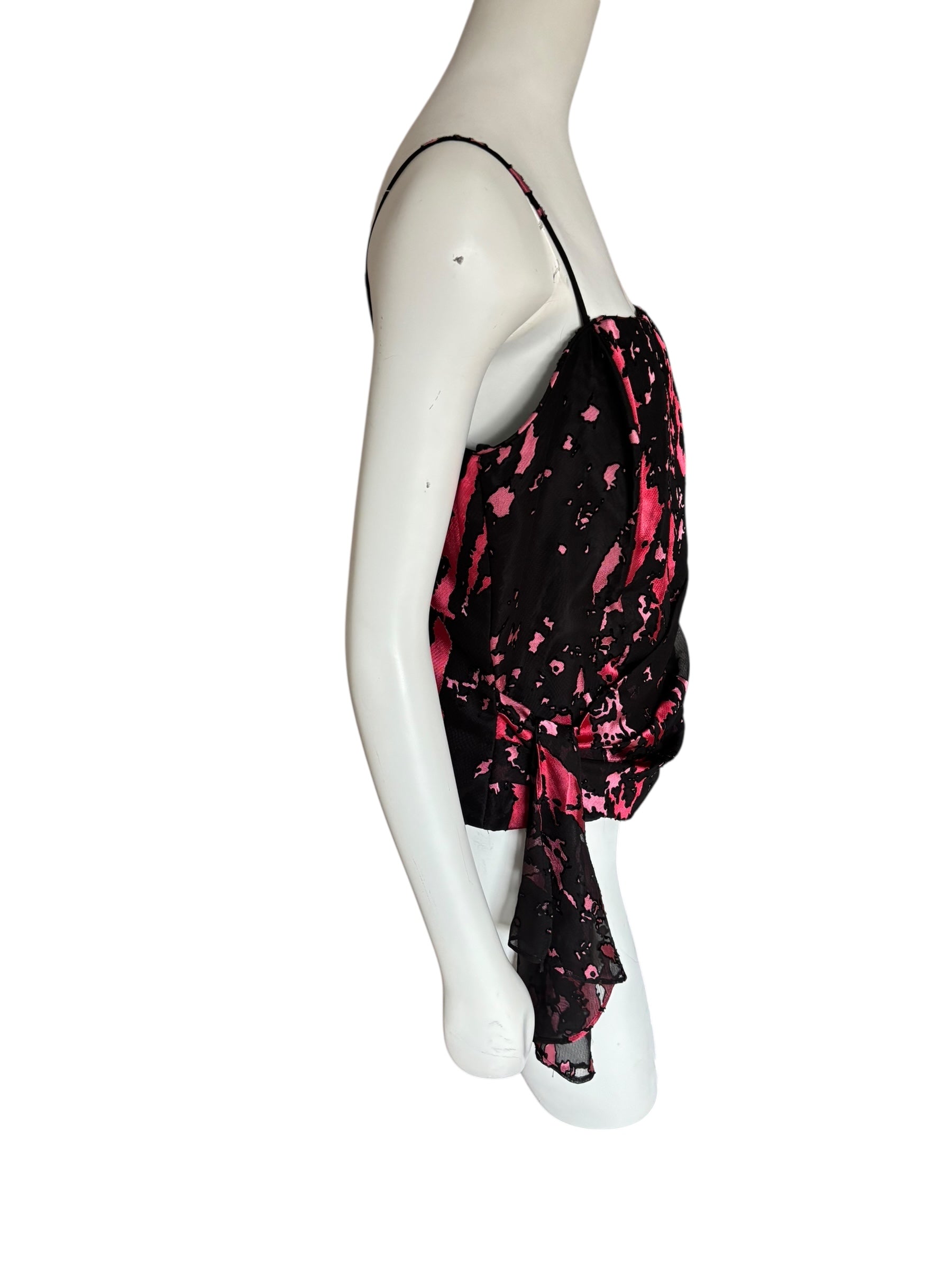 Pink & Black Sheer Overlay Sleeveless Corset Style Fitted With Boning Size XL