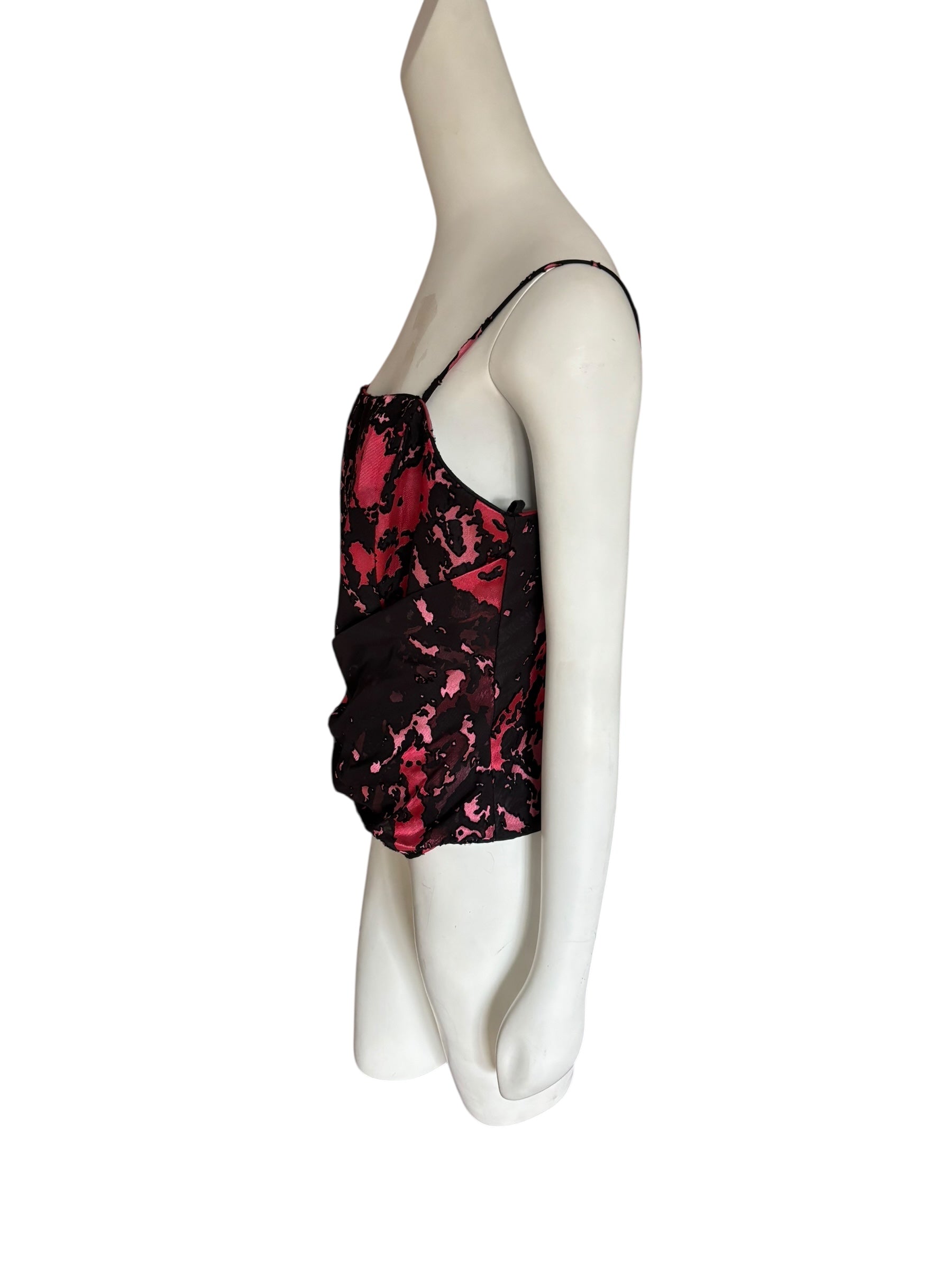 Pink & Black Sheer Overlay Sleeveless Corset Style Fitted With Boning Size XL