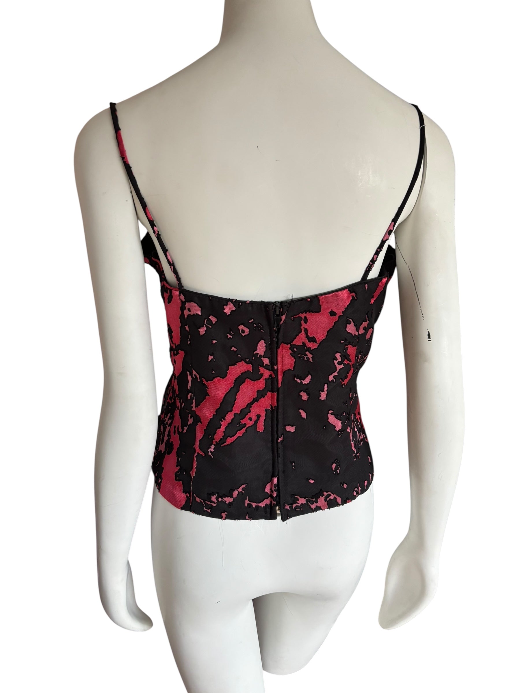 Pink & Black Sheer Overlay Sleeveless Corset Style Fitted With Boning Size XL