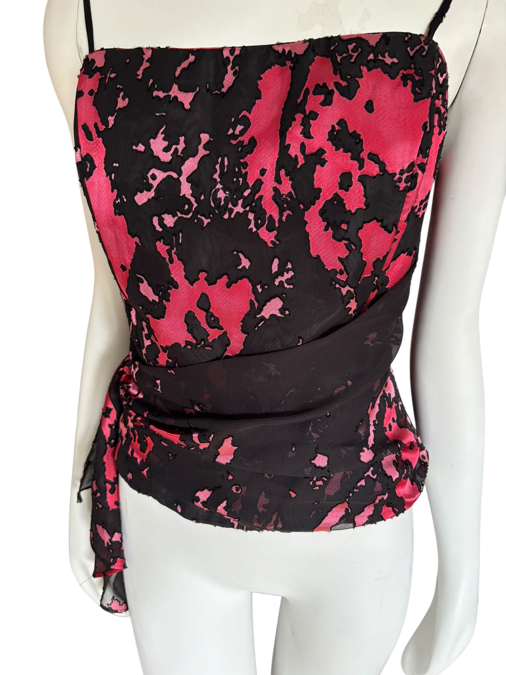 Pink & Black Sheer Overlay Sleeveless Corset Style Fitted With Boning Size XL