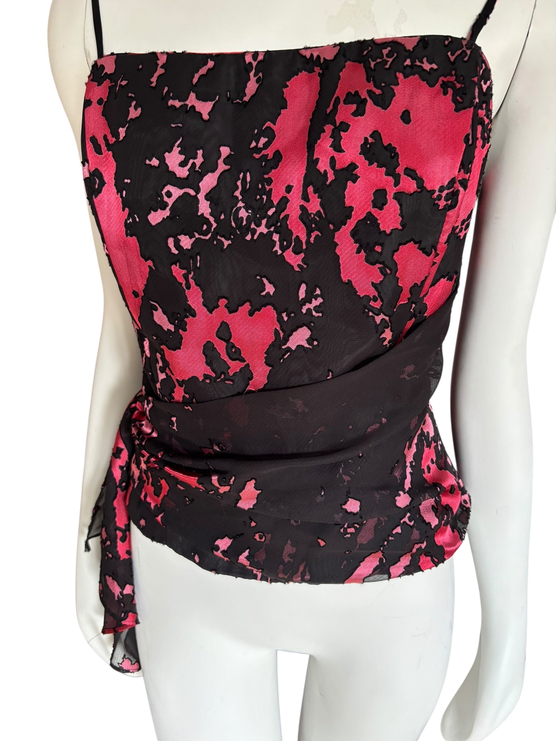 Pink & Black Sheer Overlay Sleeveless Corset Style Fitted With Boning Size XL