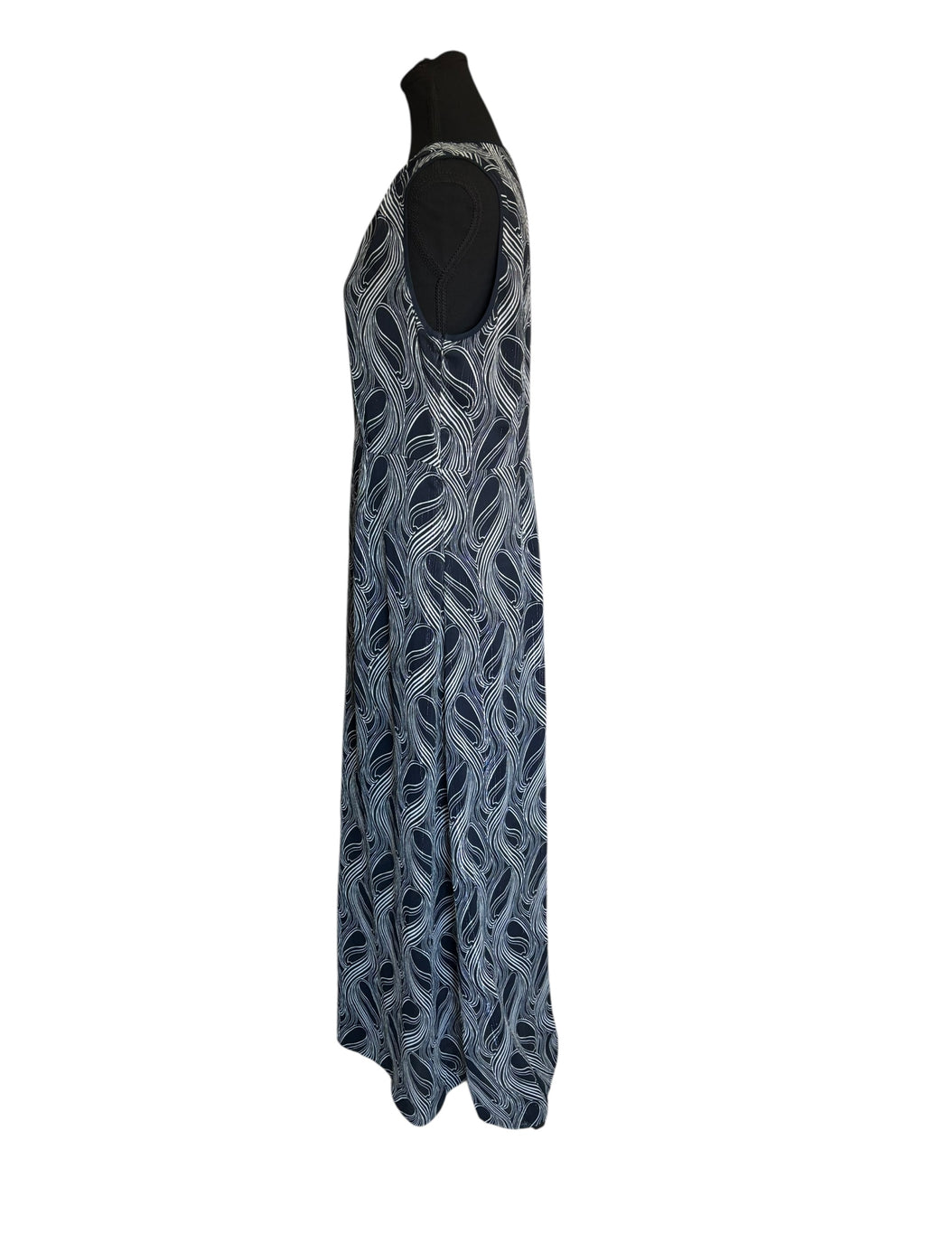 Navy Blue Maxi Dress Sleeveless V Neck Abstract Print Casual Summer Size 12