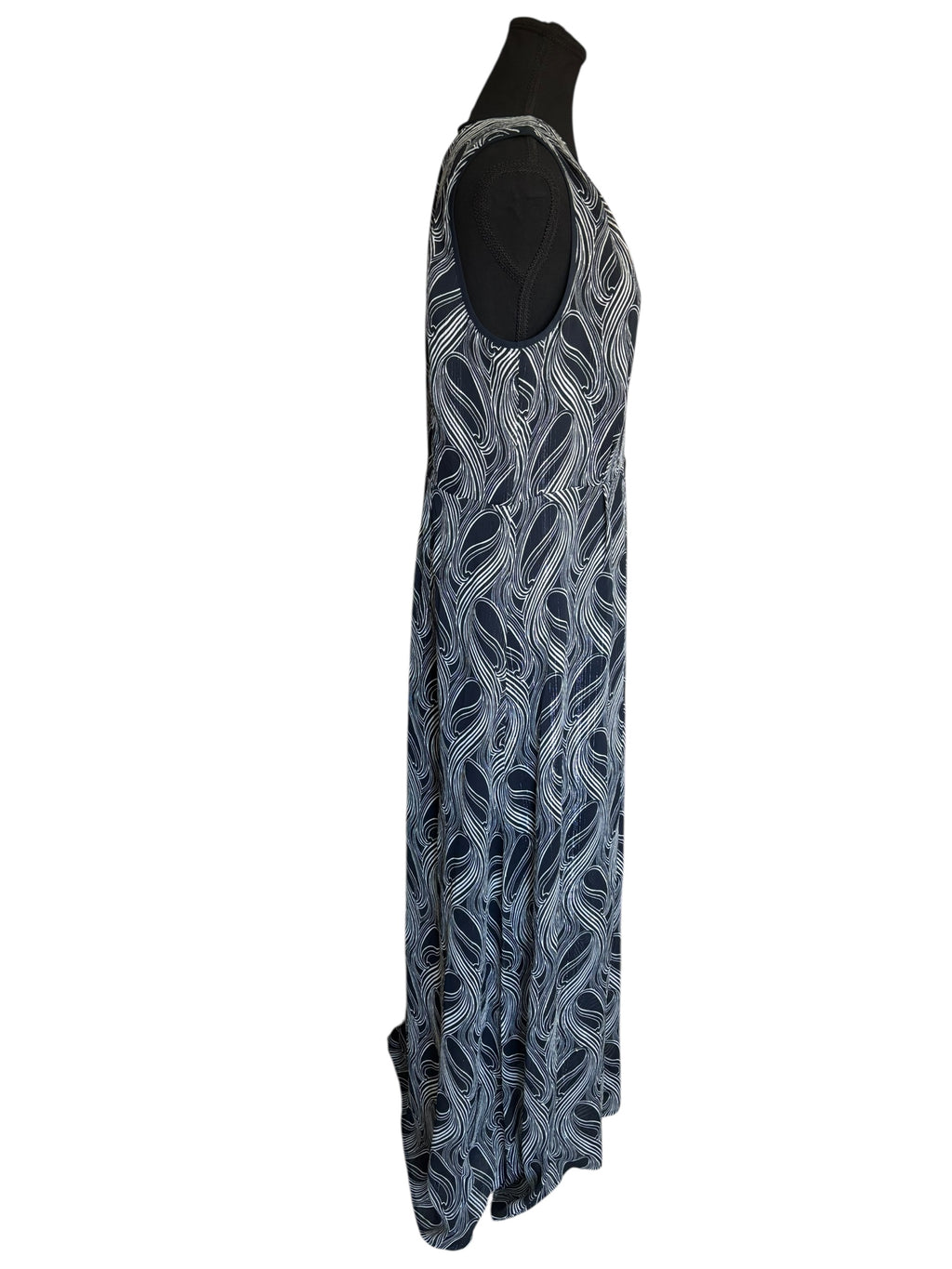 Navy Blue Maxi Dress Sleeveless V Neck Abstract Print Casual Summer Size 12