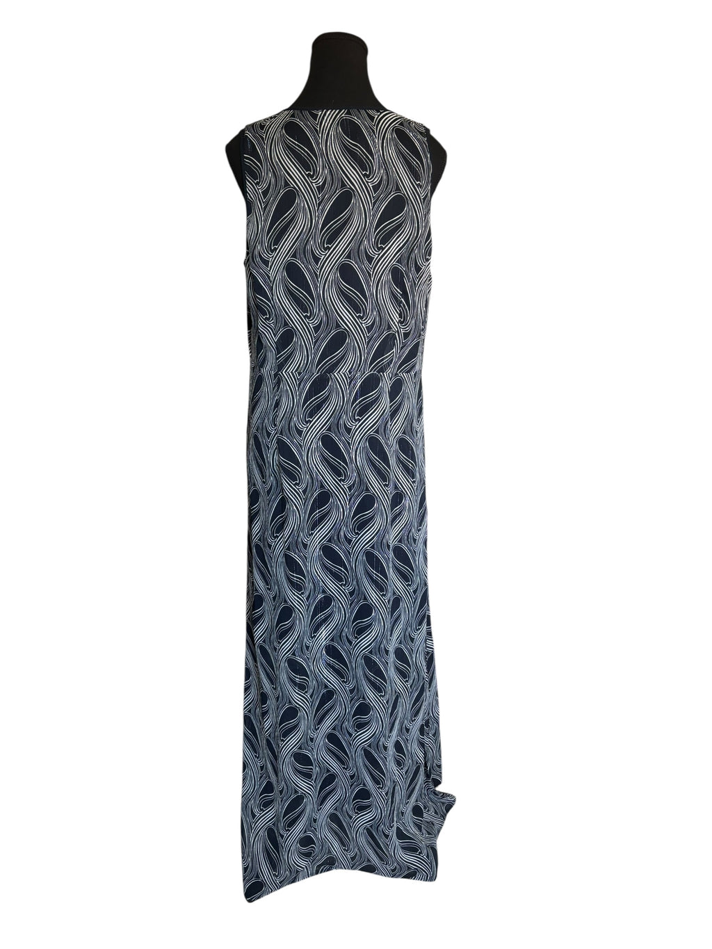 Navy Blue Maxi Dress Sleeveless V Neck Abstract Print Casual Summer Size 12