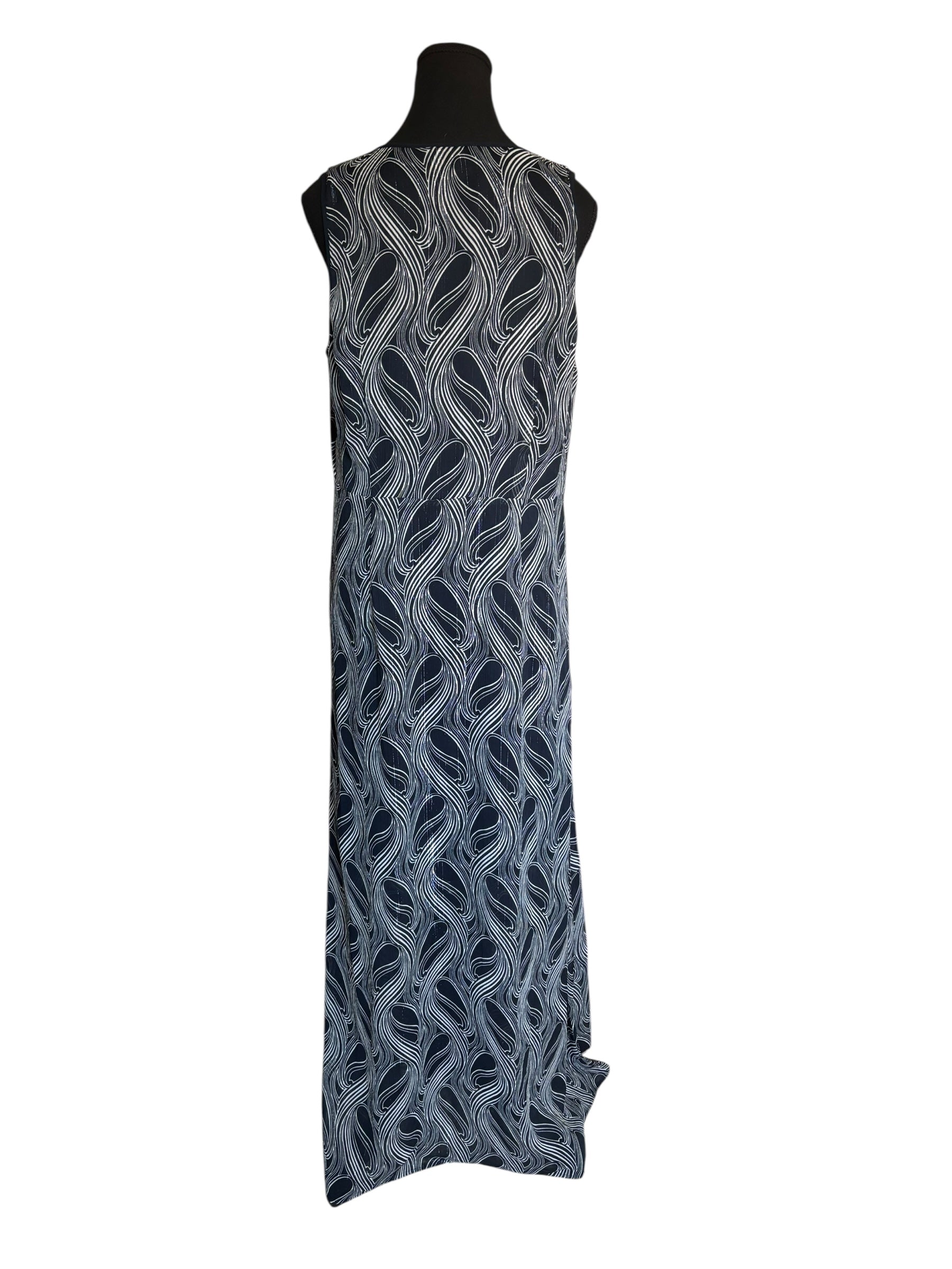 Navy Blue Maxi Dress Sleeveless V Neck Abstract Print Casual Summer Size 12