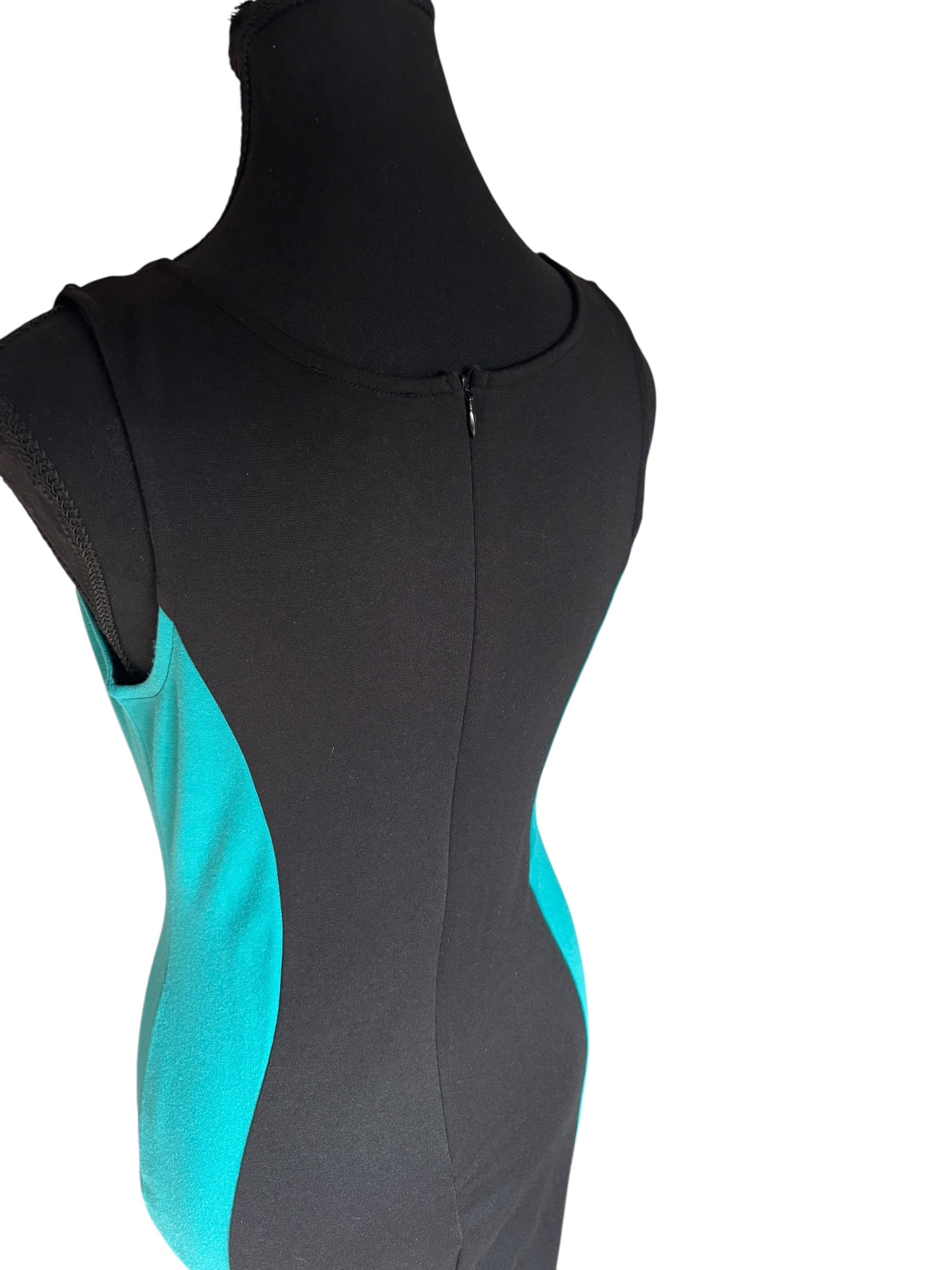 Vintage Guess Black and Turquoise Bodycon Mini Dress Size M