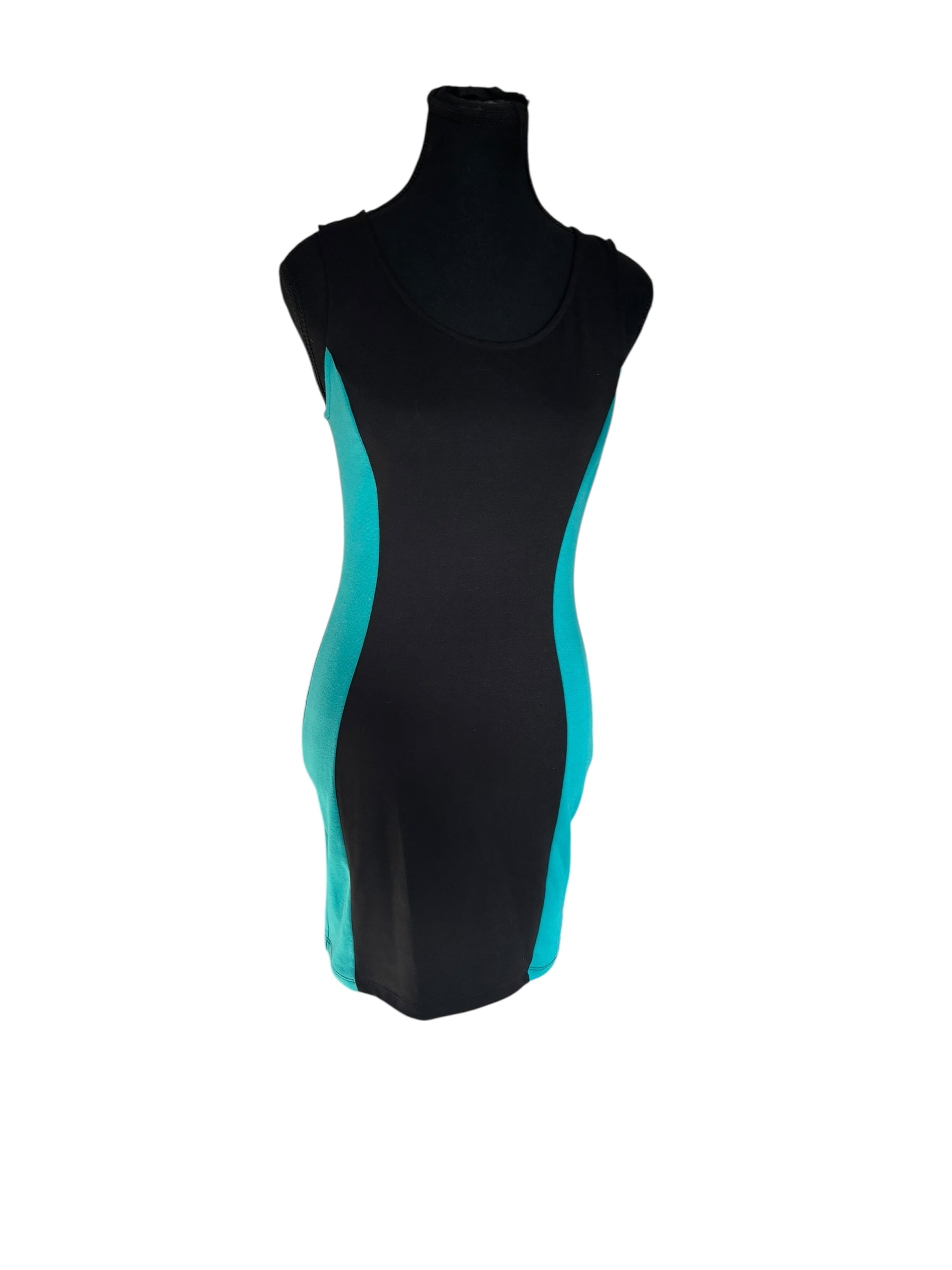 Vintage Guess Black and Turquoise Bodycon Mini Dress Size M