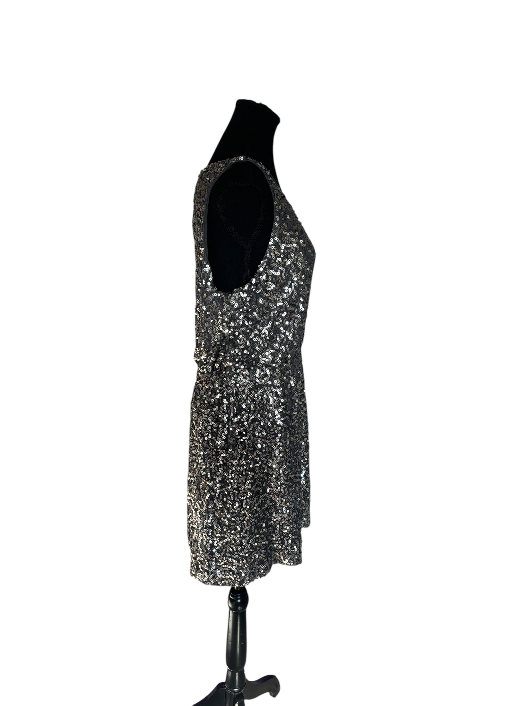 Sequin Dress Party Cocktail Sleeveless Sparkly Silver Mini Dress Size 16