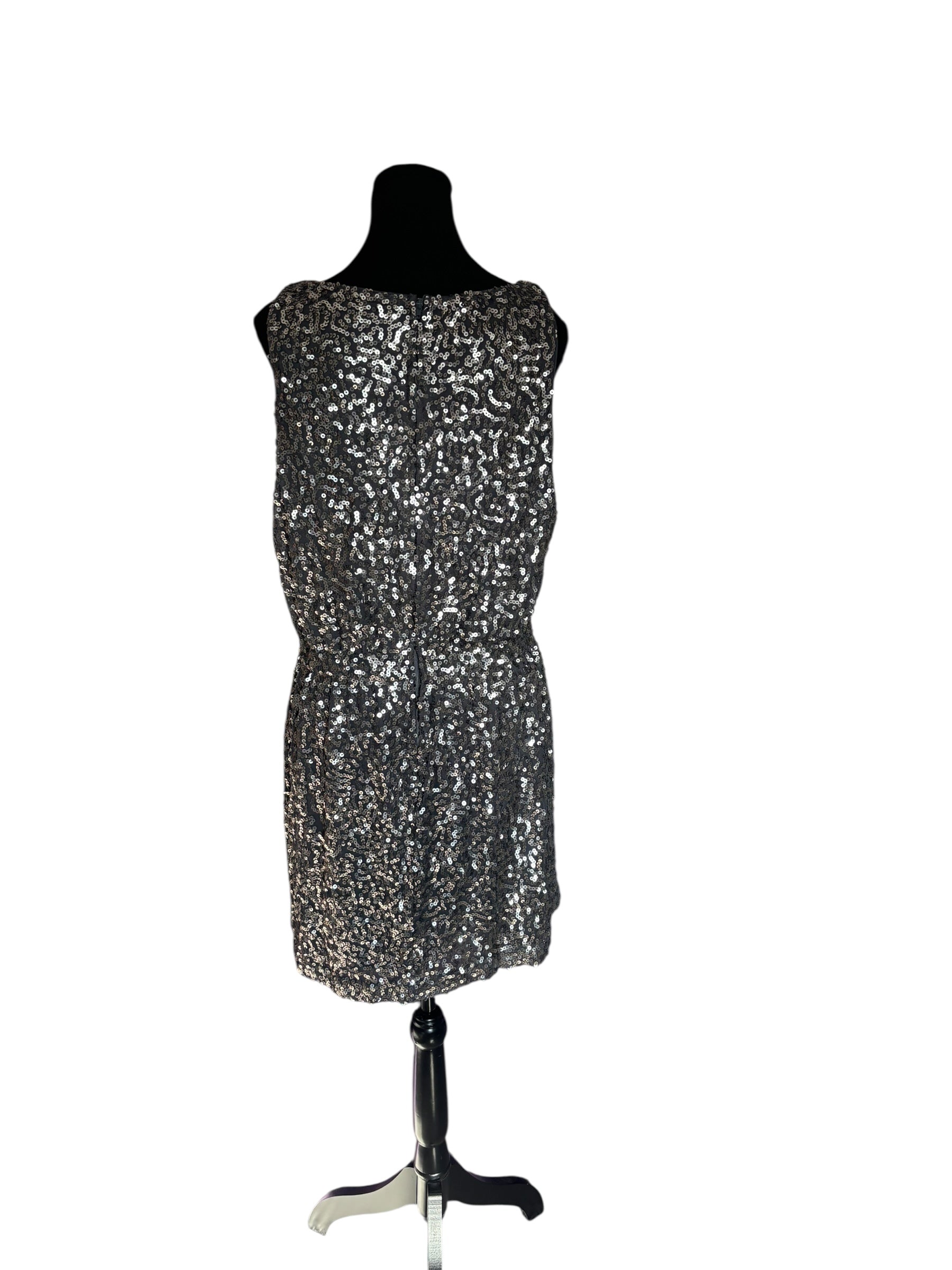 Sequin Dress Party Cocktail Sleeveless Sparkly Silver Mini Dress Size 16
