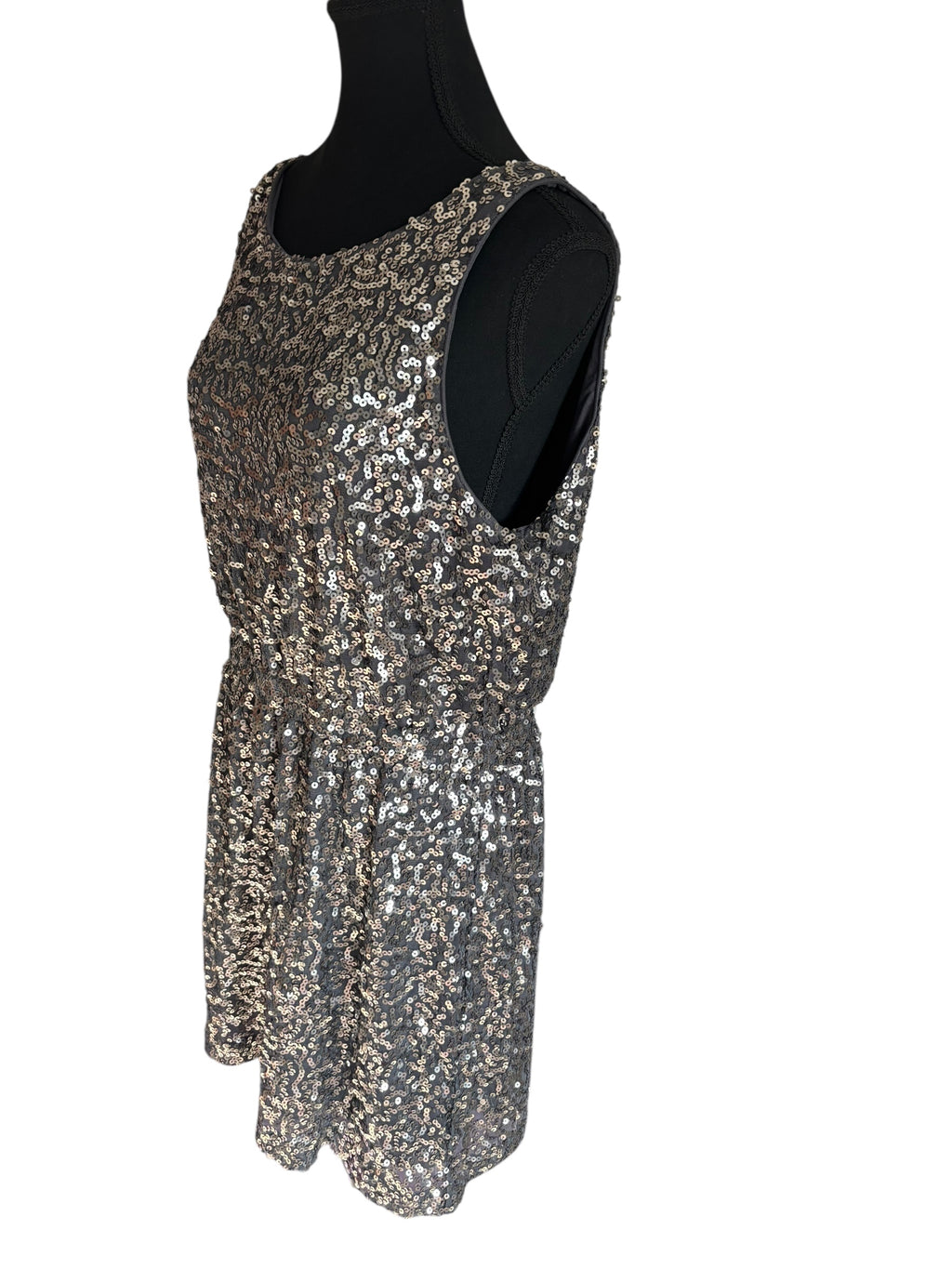 Sequin Dress Party Cocktail Sleeveless Sparkly Silver Mini Dress Size 16