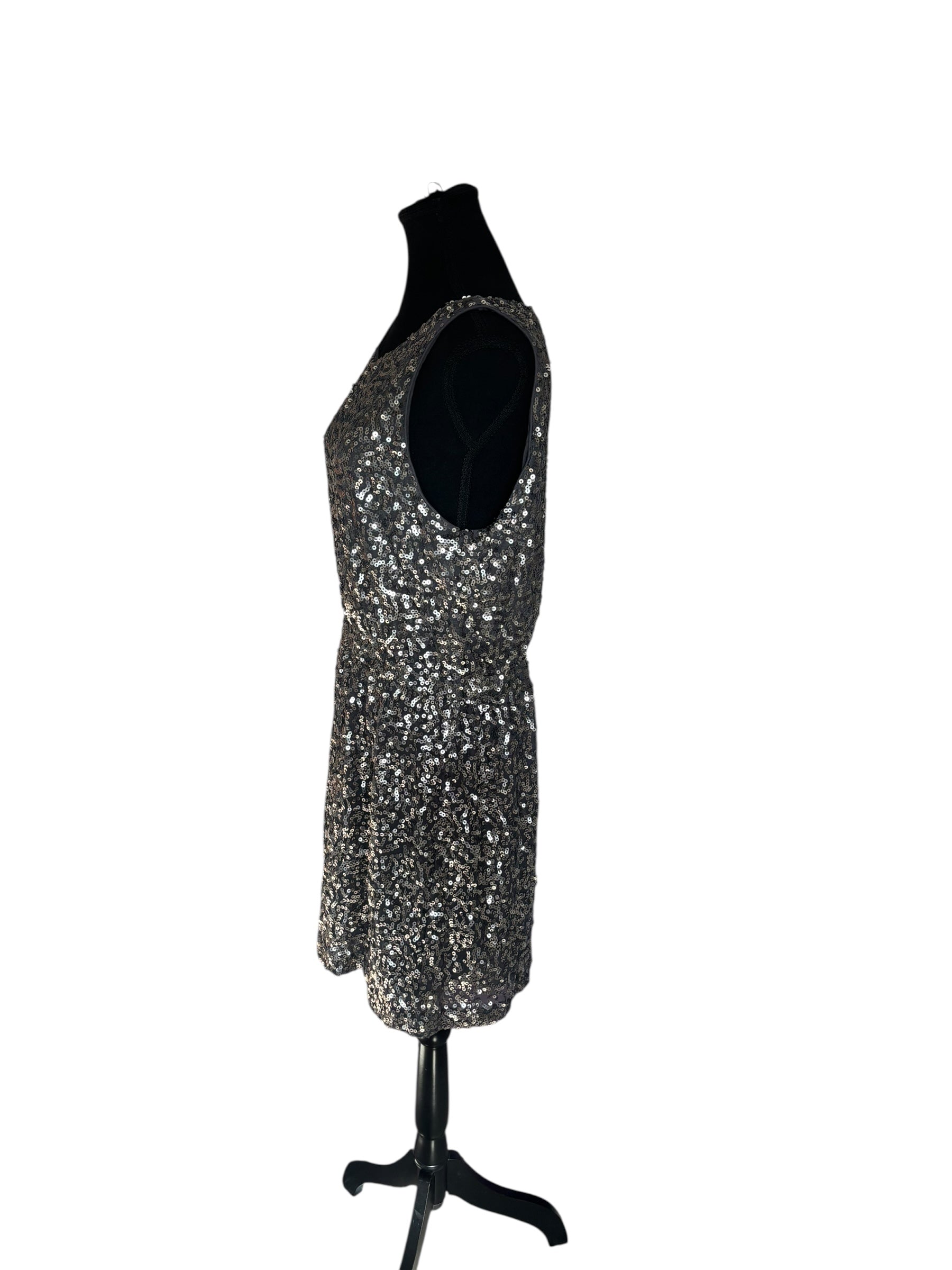 Sequin Dress Party Cocktail Sleeveless Sparkly Silver Mini Dress Size 16