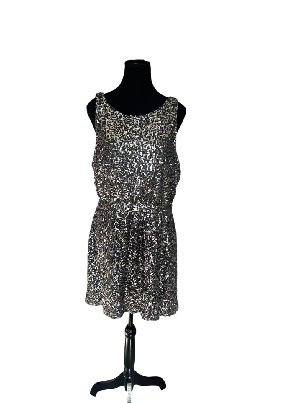 Sequin Dress Party Cocktail Sleeveless Sparkly Silver Mini Dress Size 16