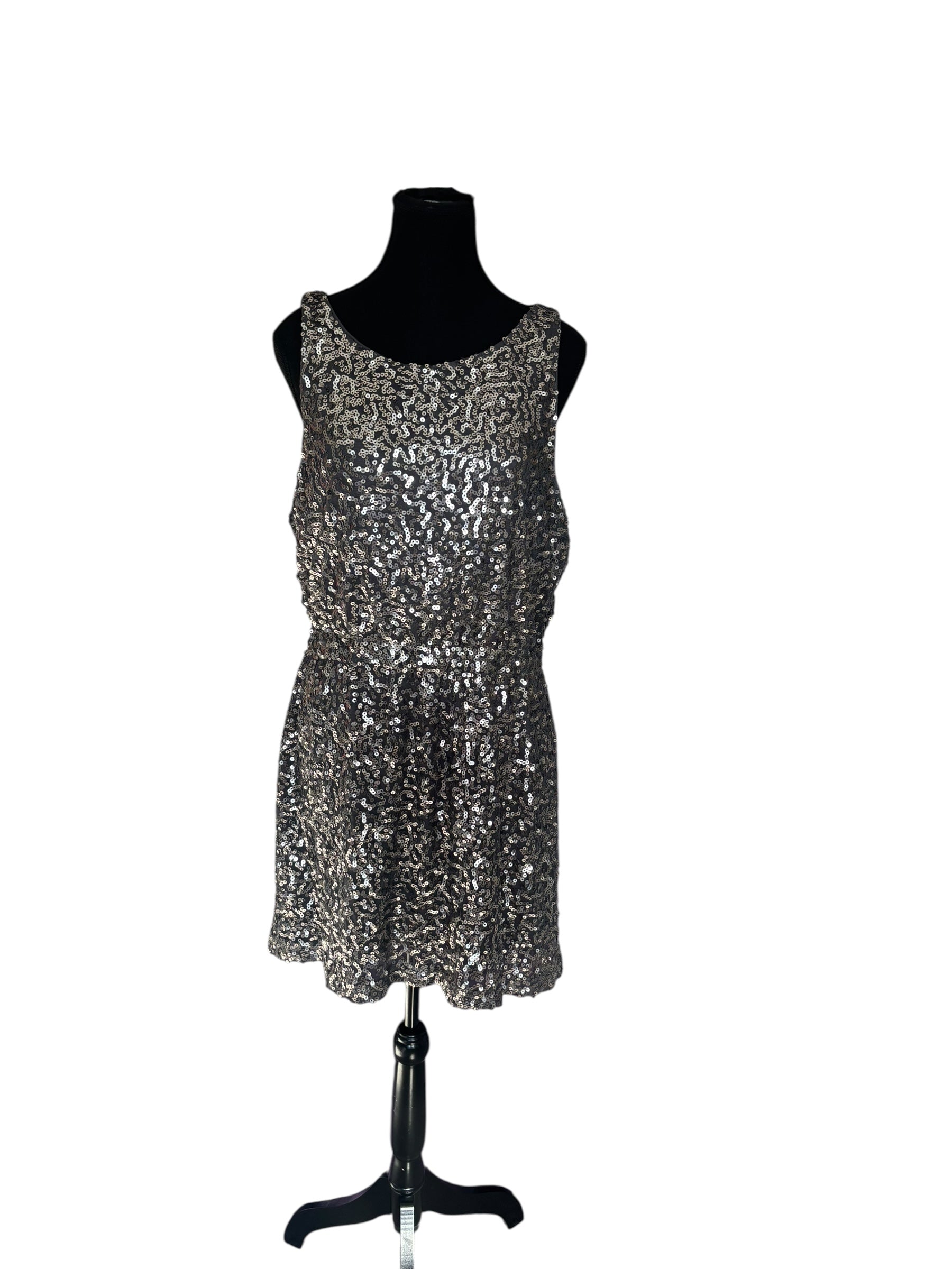 Sequin Dress Party Cocktail Sleeveless Sparkly Silver Mini Dress Size 16