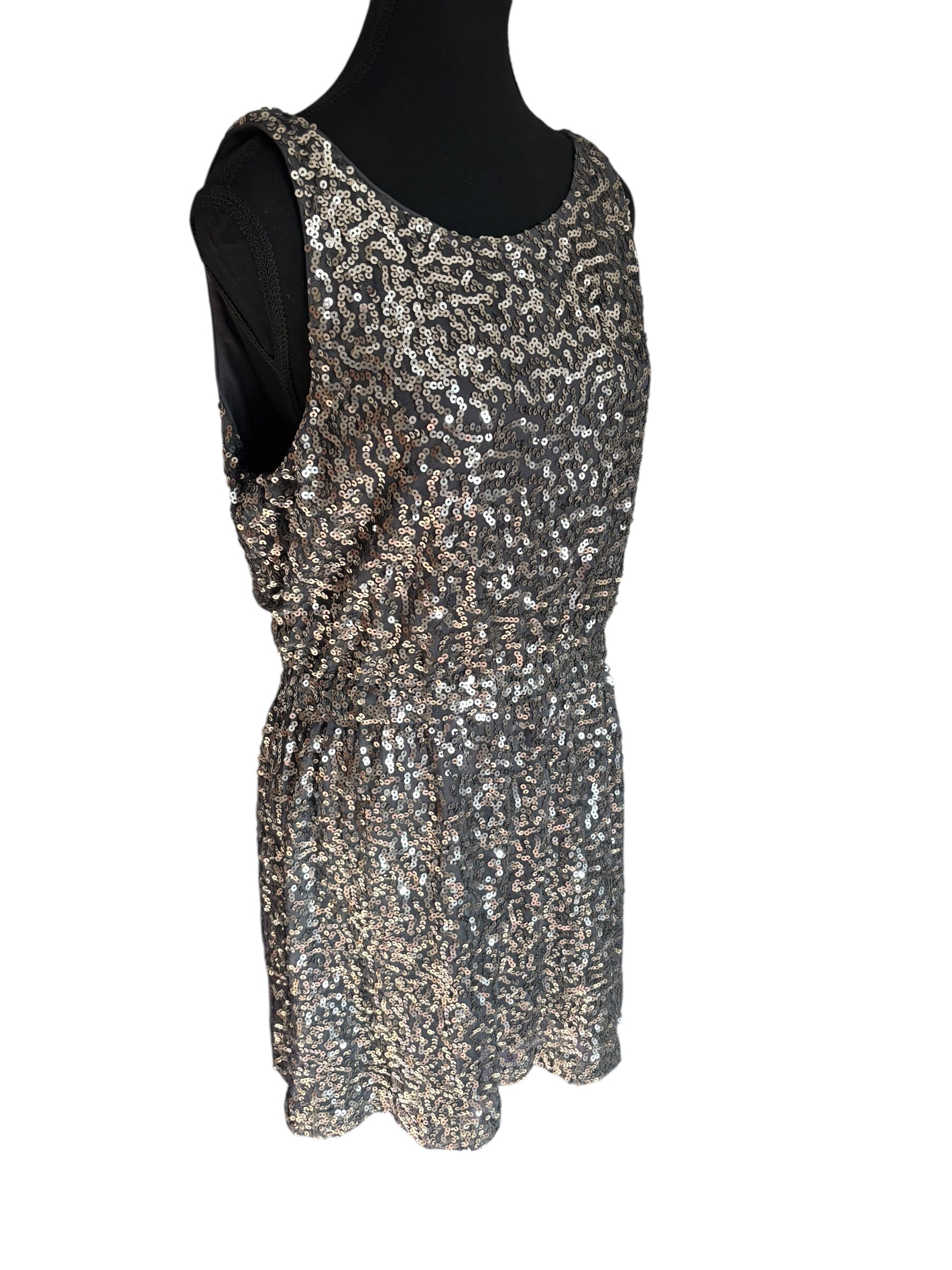 Sequin Dress Party Cocktail Sleeveless Sparkly Silver Mini Dress Size 16