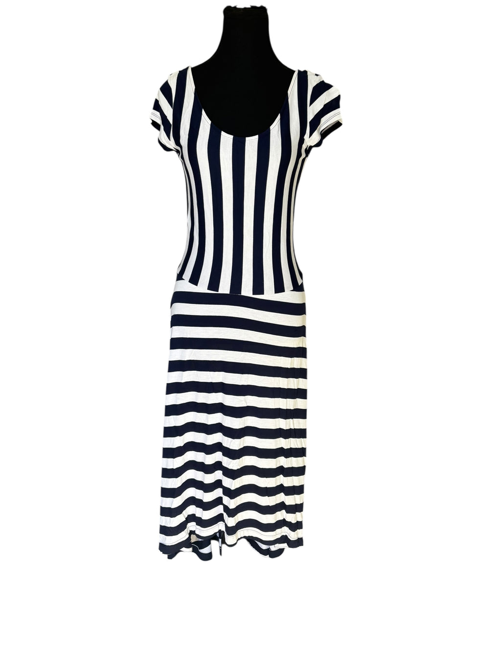 GAP Navy and White Stripped Ballet HiLow Dress with Flutter Cap Sleeves Size S