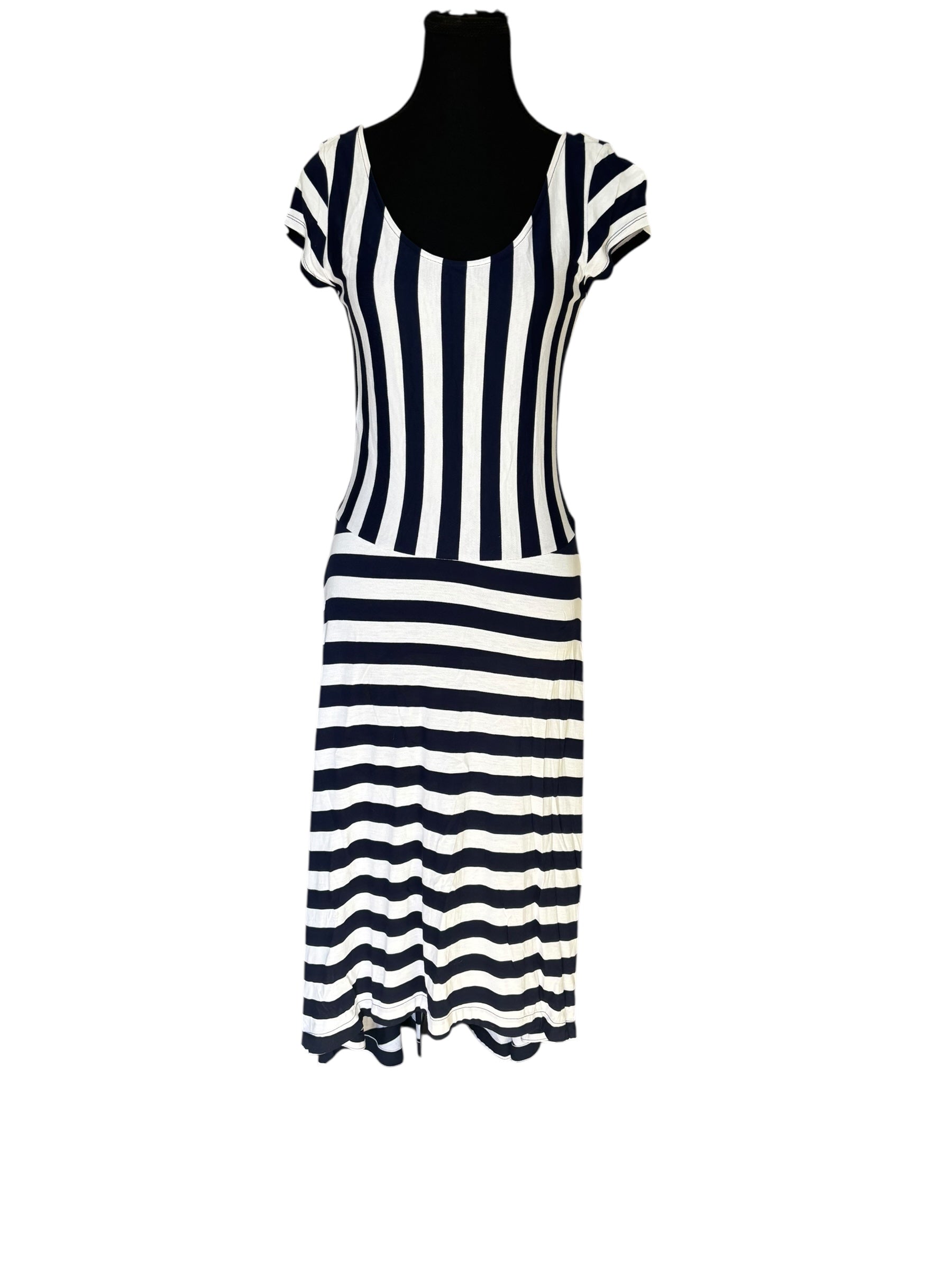 GAP Navy and White Stripped Ballet HiLow Dress with Flutter Cap Sleeves Size S