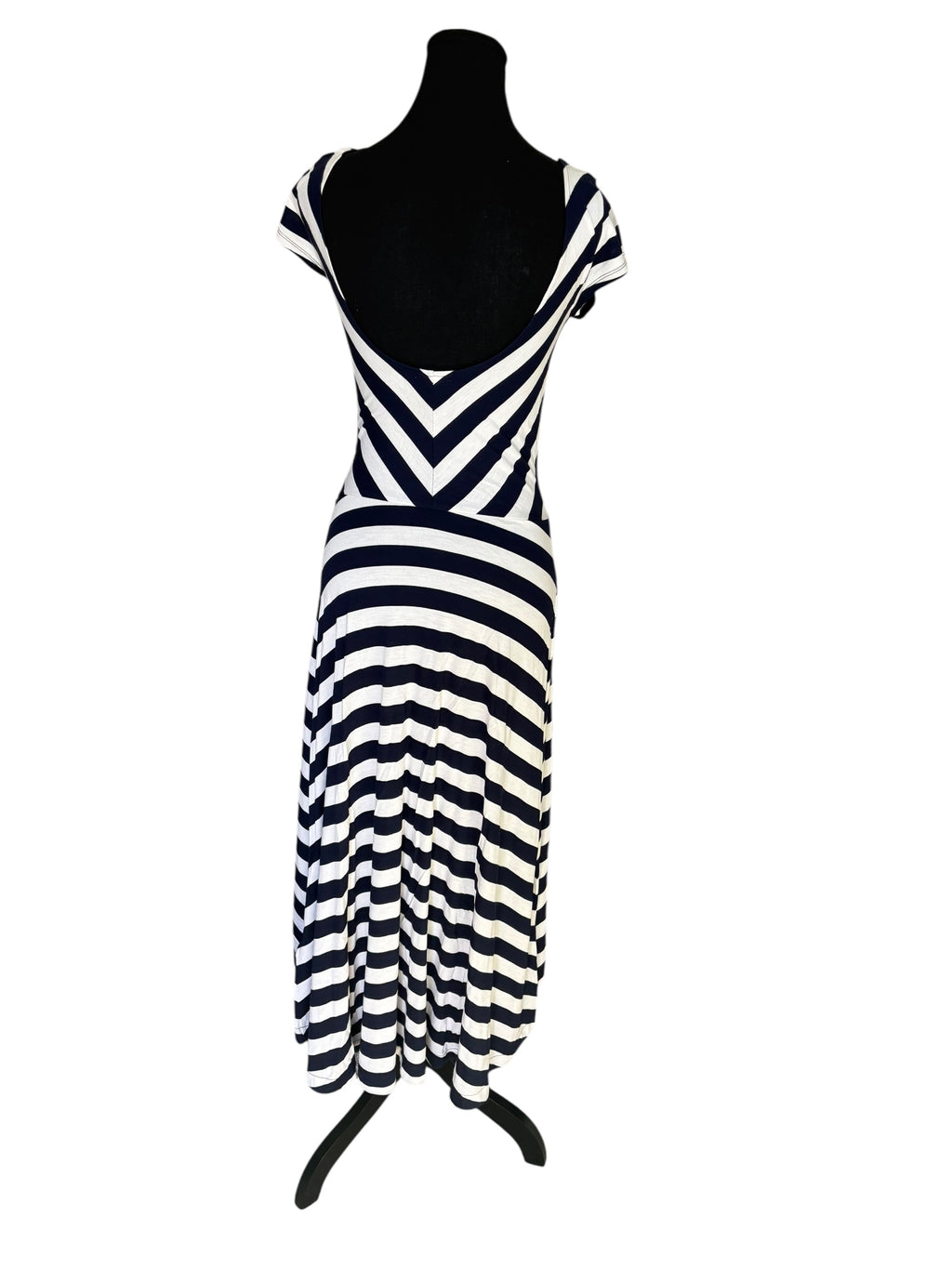 GAP Navy and White Stripped Ballet HiLow Dress with Flutter Cap Sleeves Size S