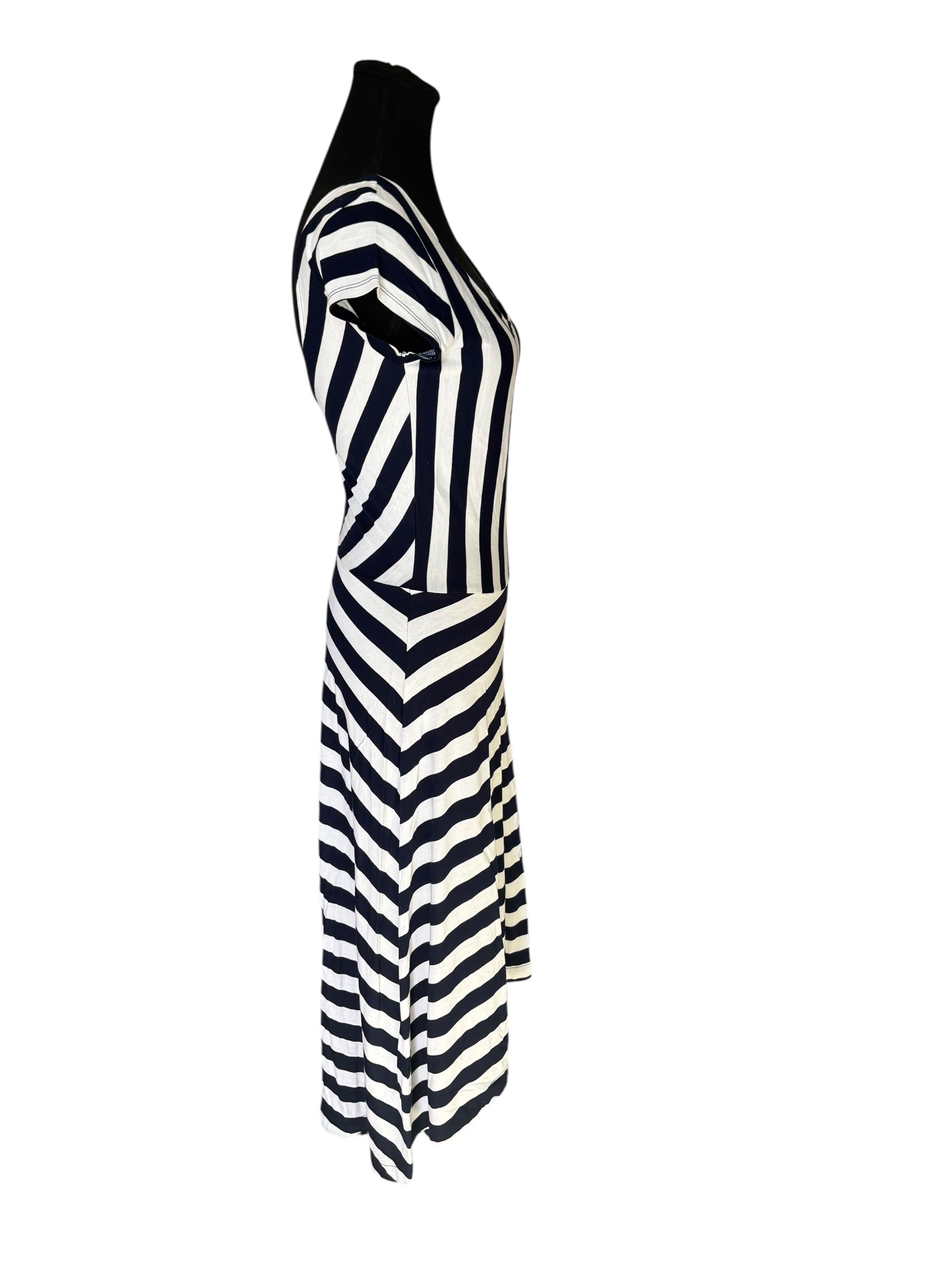 GAP Navy and White Stripped Ballet HiLow Dress with Flutter Cap Sleeves Size S