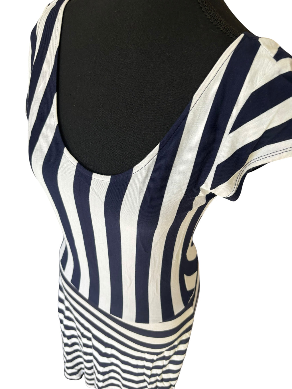 GAP Navy and White Stripped Ballet HiLow Dress with Flutter Cap Sleeves Size S