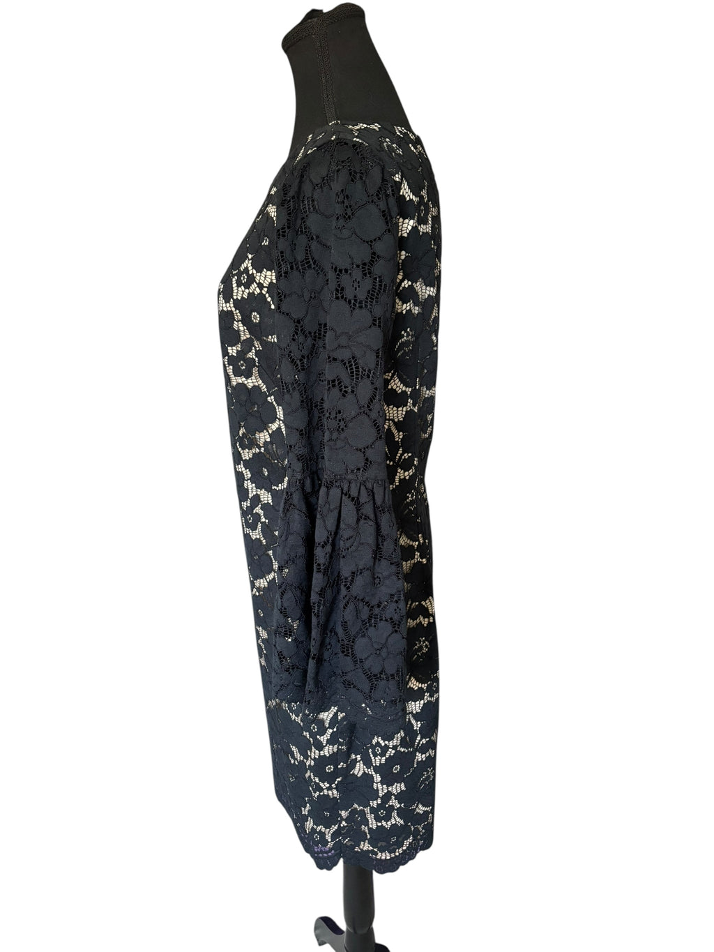 Vince Camuto Black Tan Bell Sleeve Sleeve Cocktail Dress w/ Lace Overlay Size 12