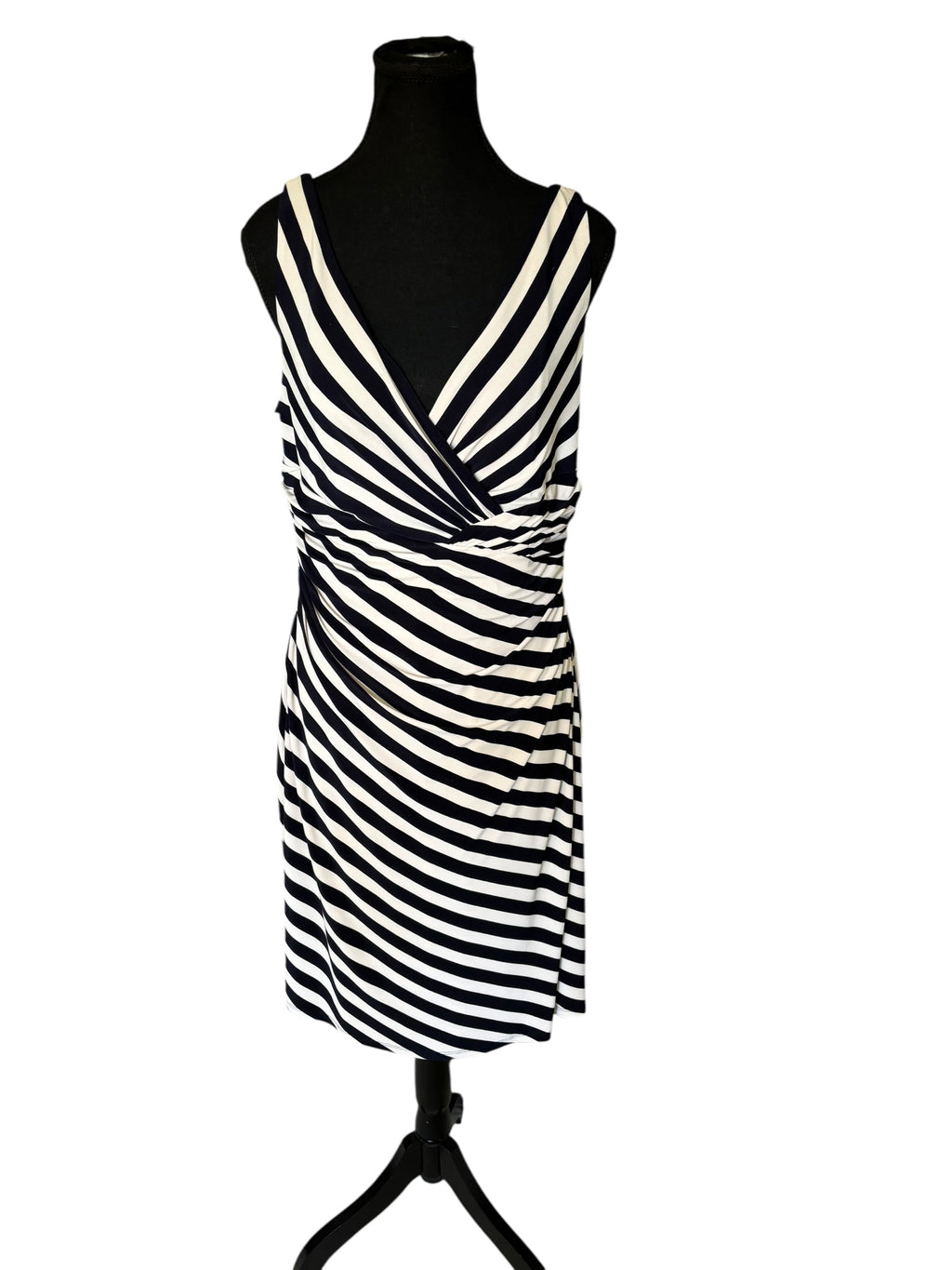Jones New York Black and White Sheath Sleeveless Midi Dress V-Neck Sleeveless 12