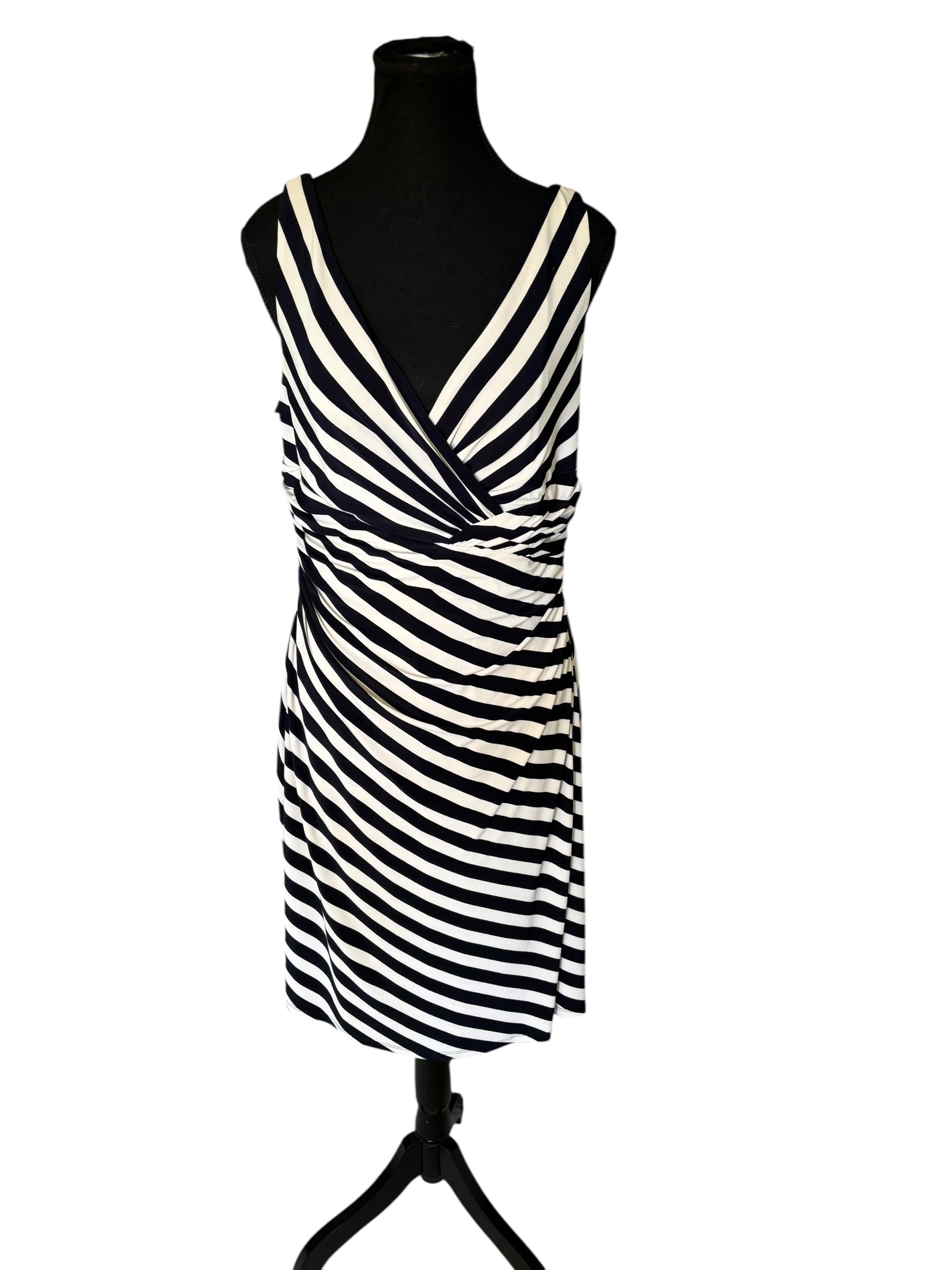 Jones New York Black and White Sheath Sleeveless Midi Dress V-Neck Sleeveless 12