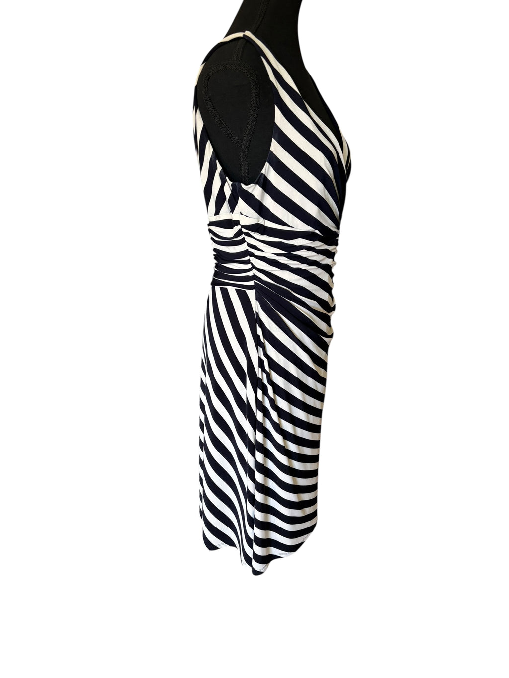 Jones New York Black and White Sheath Sleeveless Midi Dress V-Neck Sleeveless 12