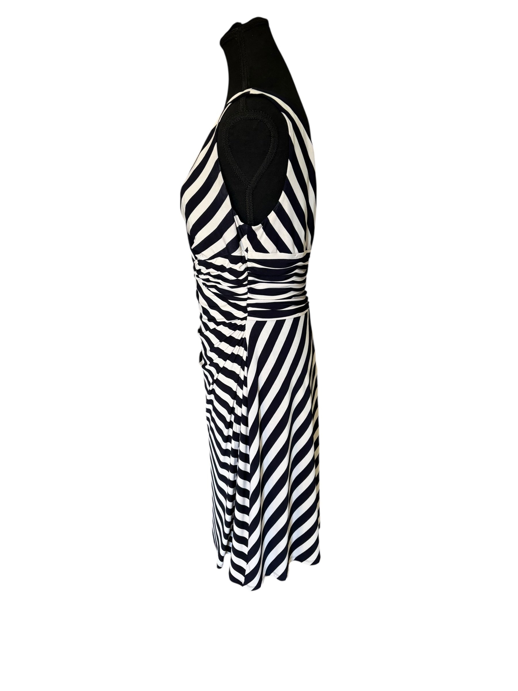 Jones New York Black and White Sheath Sleeveless Midi Dress V-Neck Sleeveless 12