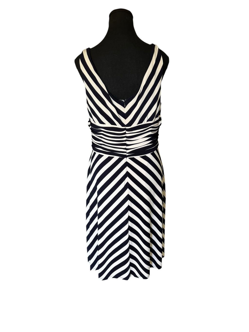Jones New York Black and White Sheath Sleeveless Midi Dress V-Neck Sleeveless 12