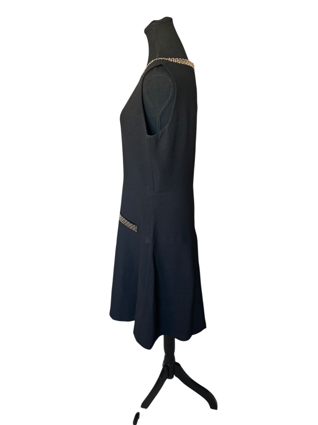 Karl Lagerfeld Black A-Line Cocktail Midi Length Dress w/ Gold Detail Size 12