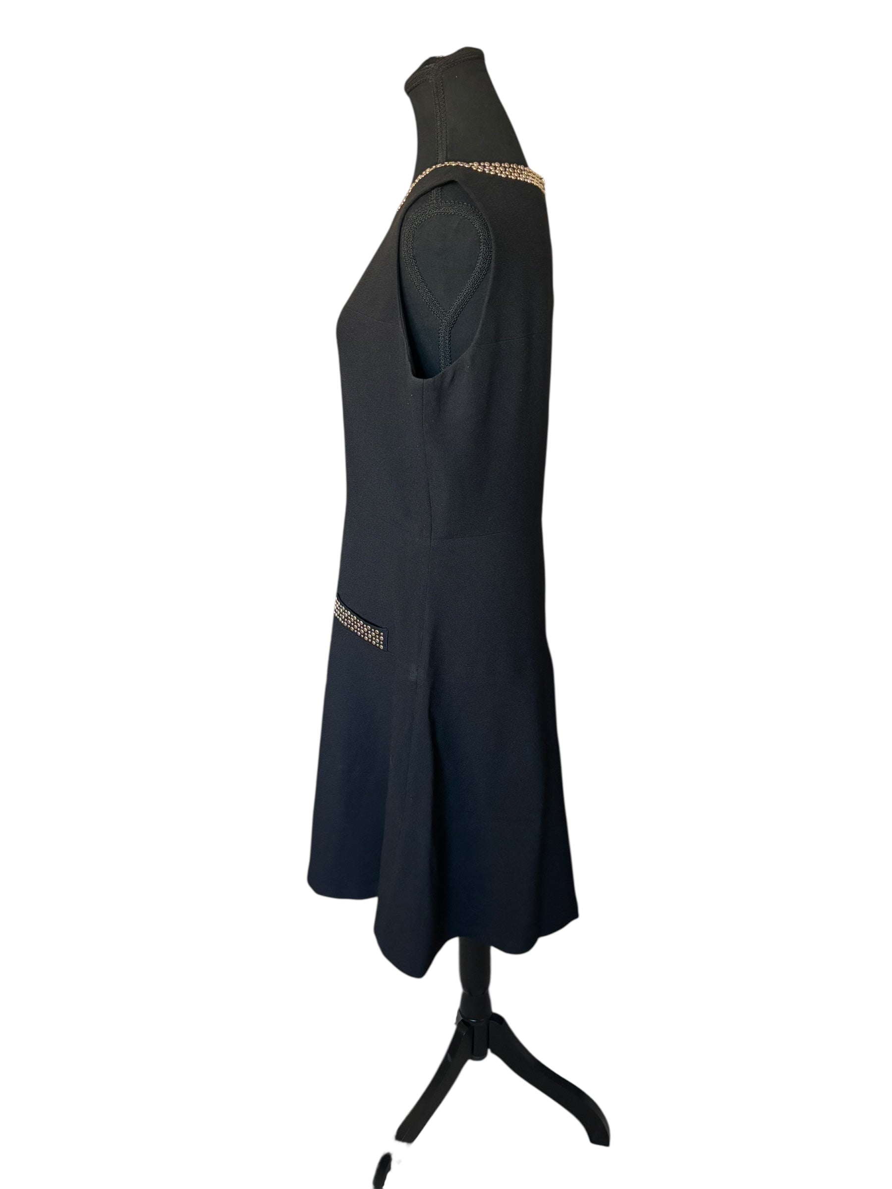 Karl Lagerfeld Black A-Line Cocktail Midi Length Dress w/ Gold Detail Size 12