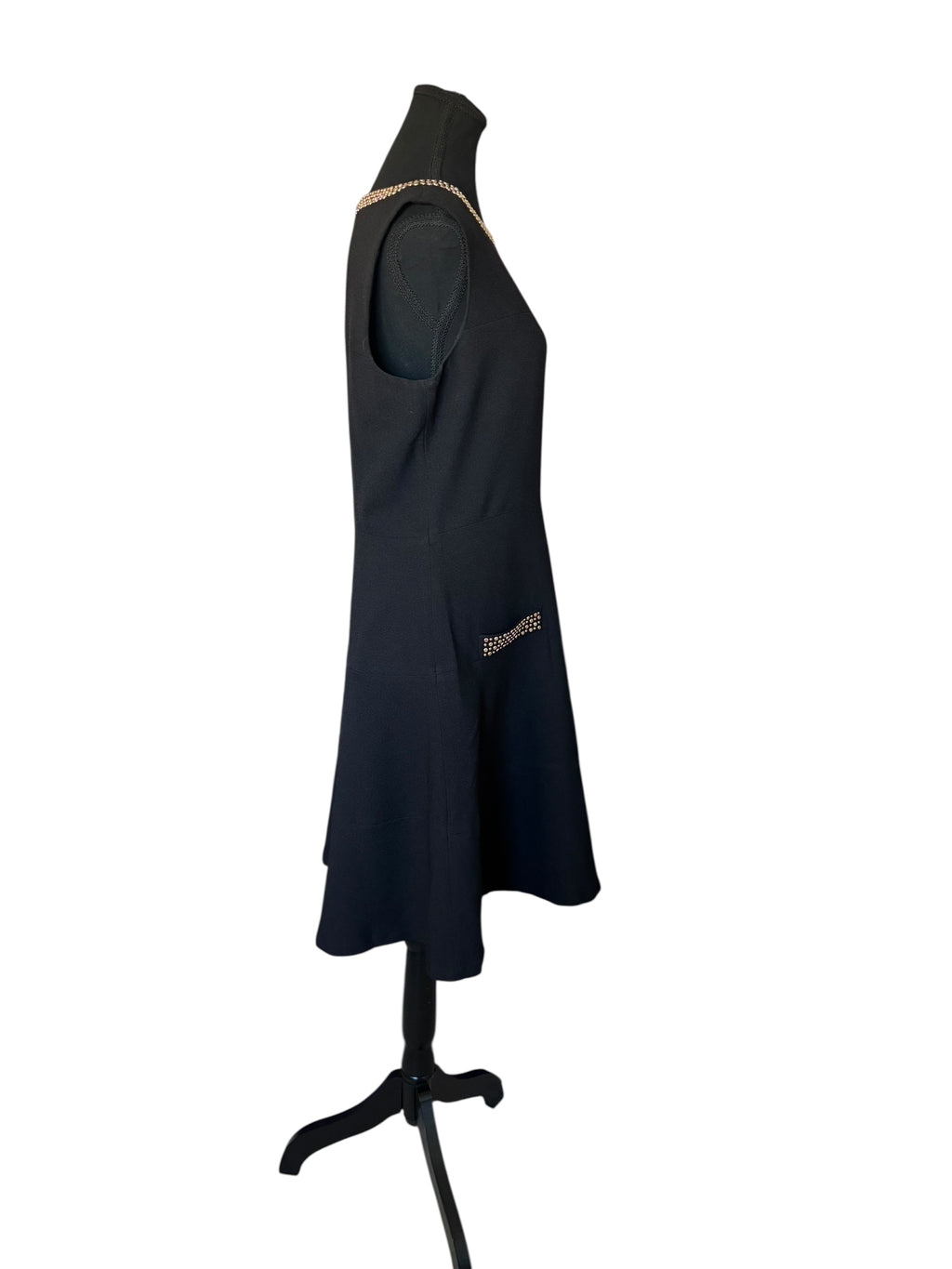 Karl Lagerfeld Black A-Line Cocktail Midi Length Dress w/ Gold Detail Size 12