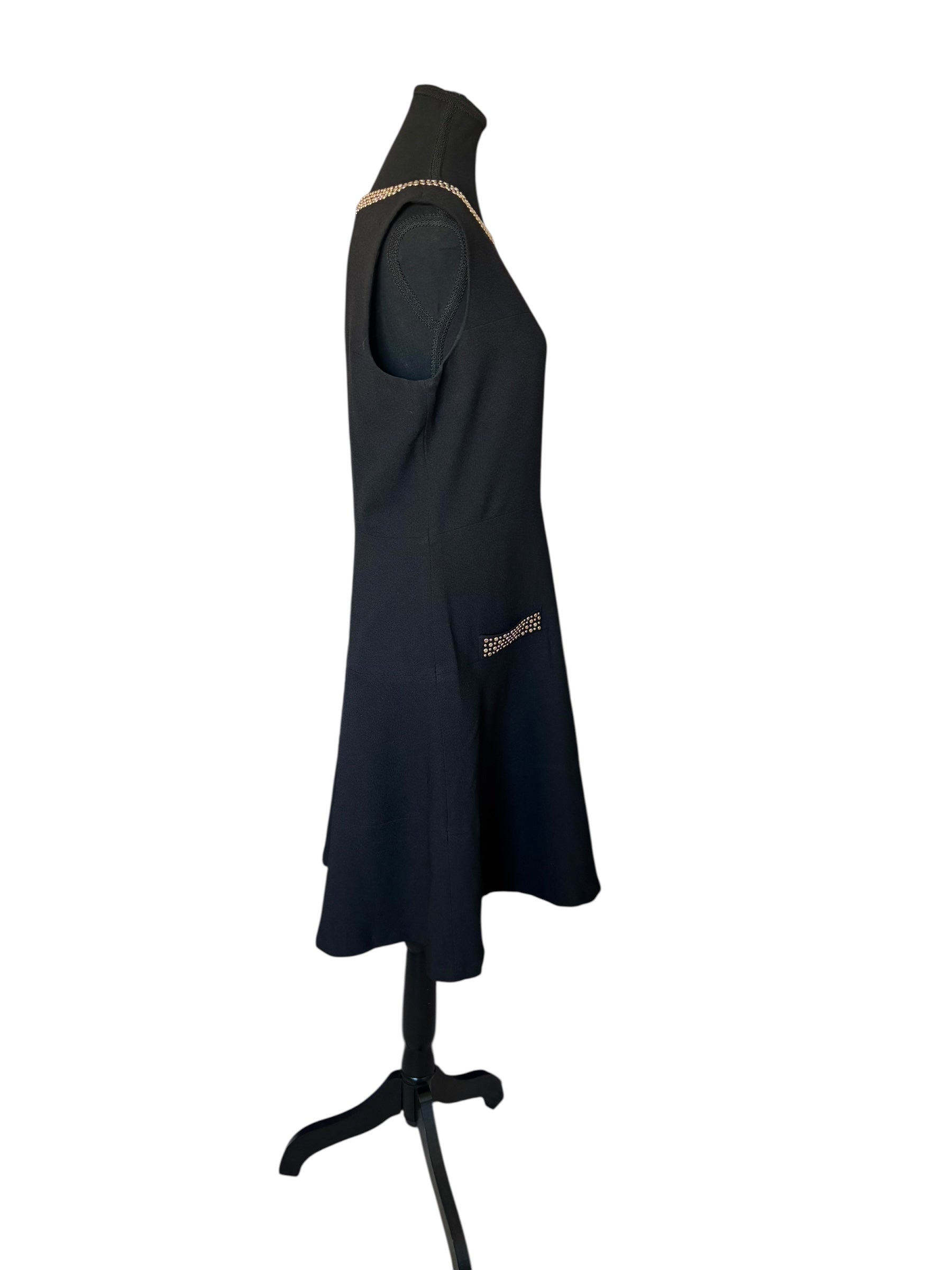 Karl Lagerfeld Black A-Line Cocktail Midi Length Dress w/ Gold Detail Size 12