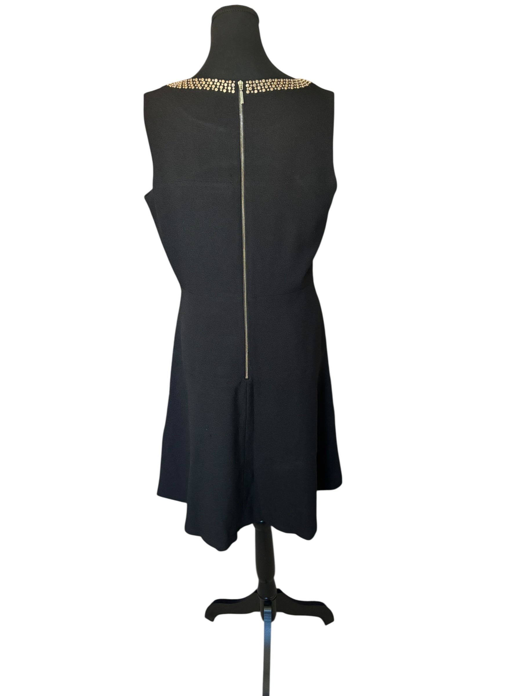 Karl Lagerfeld Black A-Line Cocktail Midi Length Dress w/ Gold Detail Size 12